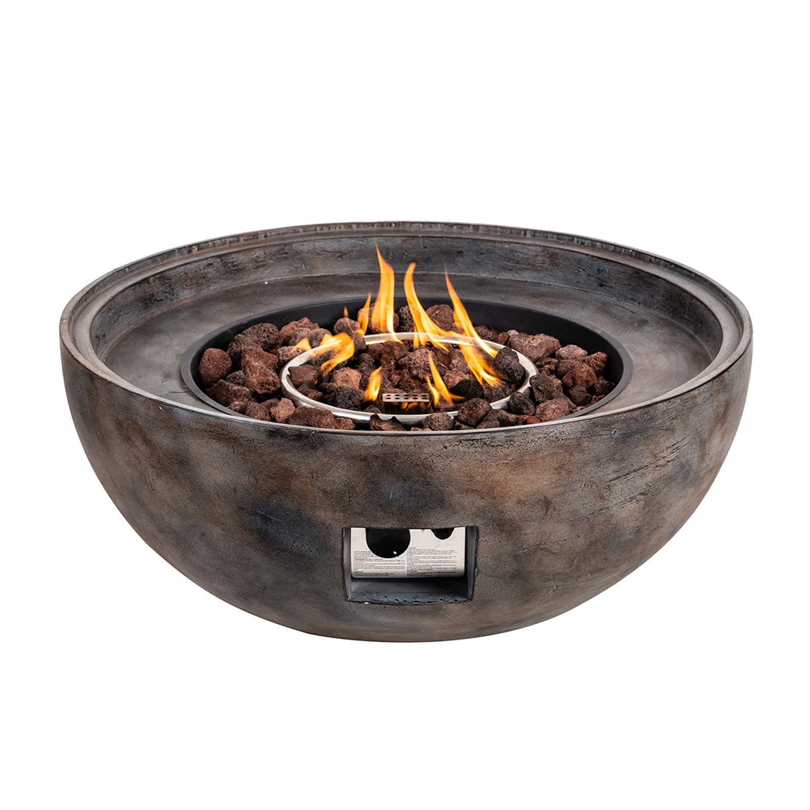 SIUSUMFO Fire Pit Outdoor Half-Sphere Bowl Propane Gray Hardrock 31-inch 50,000 BTU Round Grey Concrete Firepit Table with Free Lava Rocks for Patio Barbecue 20 Gal/LB