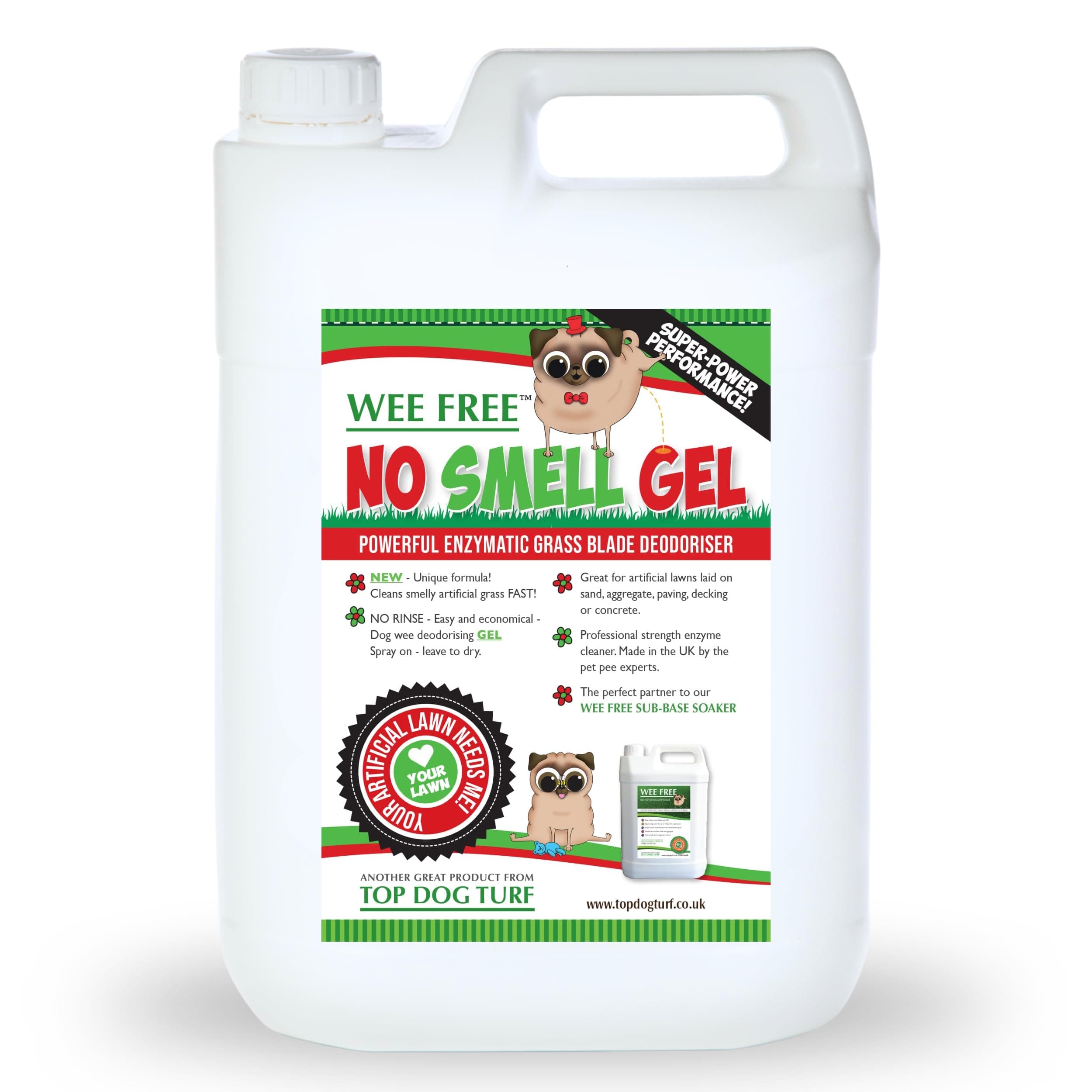 Wee Free No Smell Gel 5L Artificial Grass Enzyme Cleaner Spray. Dog Wee Neutraliser for Grass and Deodoriser for Astro Turf Fake Grass and Lawn. Outdoor Pet Odour Eliminator for your Garden.