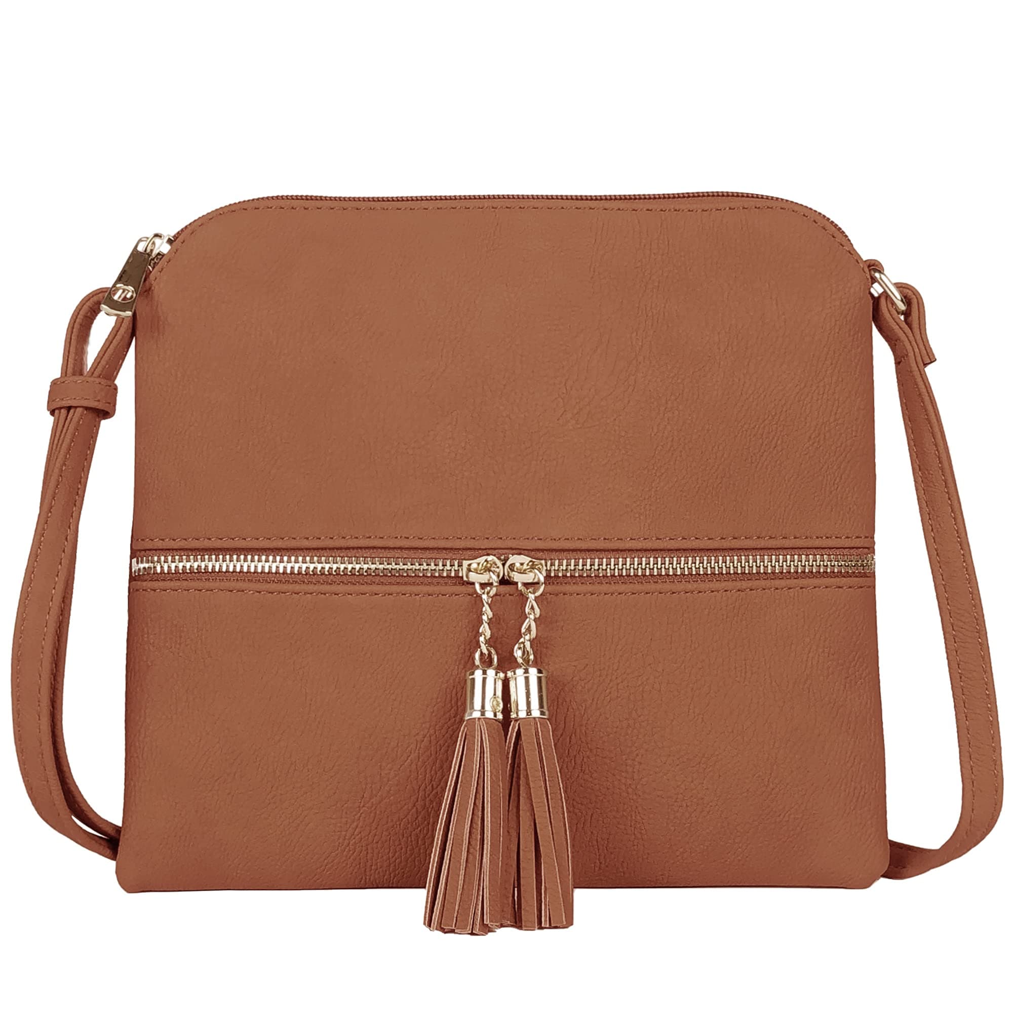 Lightweight Medium Crossbody Bag Shoulder Bag with Tassel and Zipper Pocket