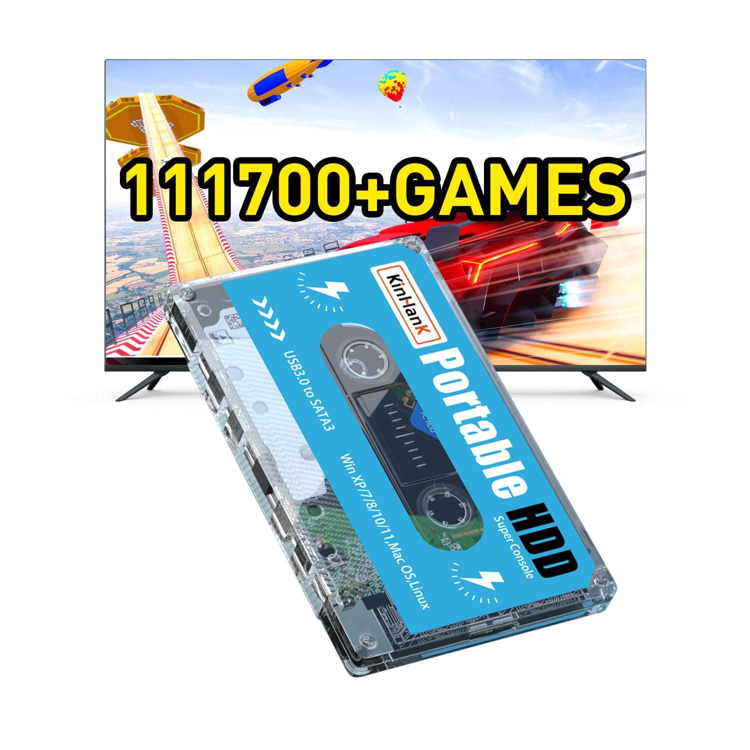 500G HDD External Hard Drive with Batocera 33 System, Retro Game Console with 111700 Games, Compatible with Most Emulators,SATA 3.0, for Laptop/PC/Windows/Mac OS