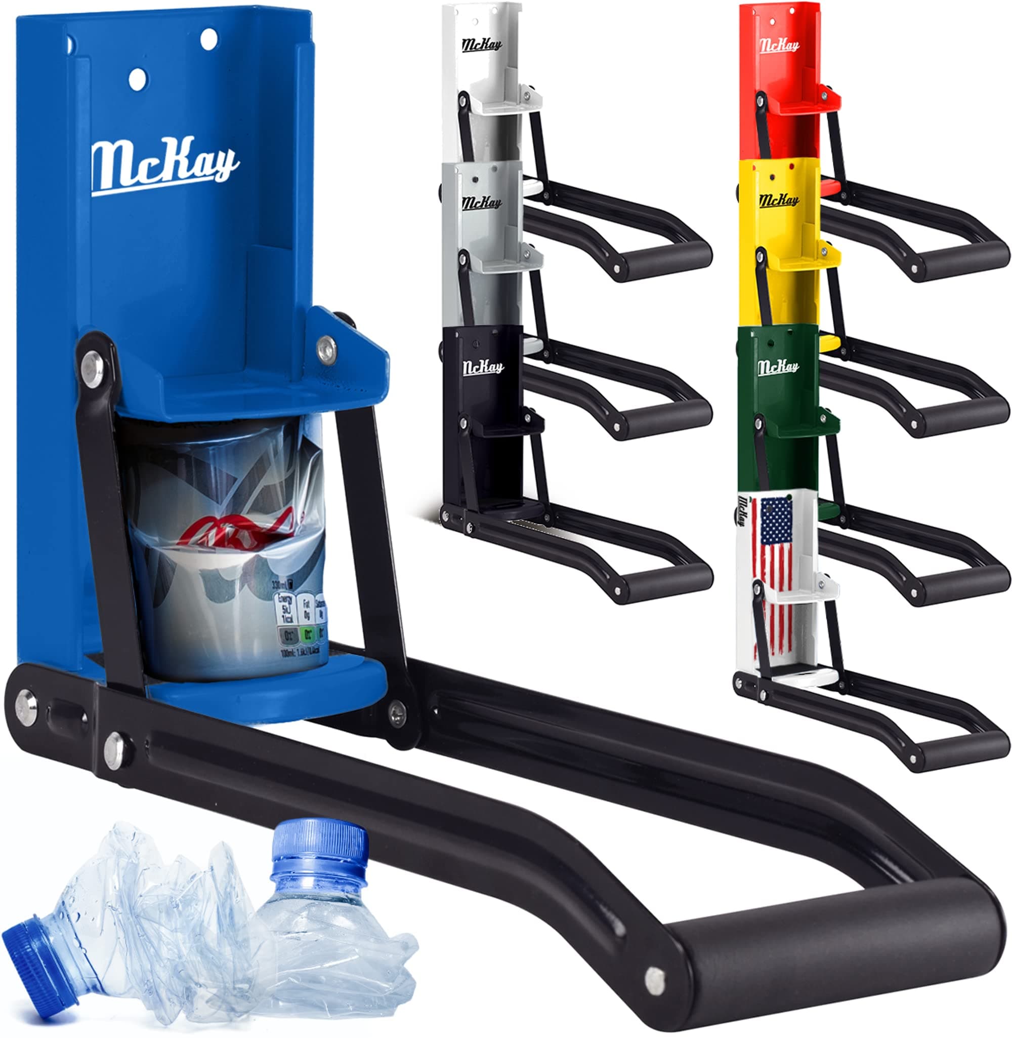 Mckay 16 Oz. and 12 Oz. Metal Can Crusher, Can Crusher Wall Mounted, Can Crushers for Recycling Wall-Mounted Smasher for Aluminum Seltzer, Soda, Beer Cans and Bottles, Gadgets for Home - Blue