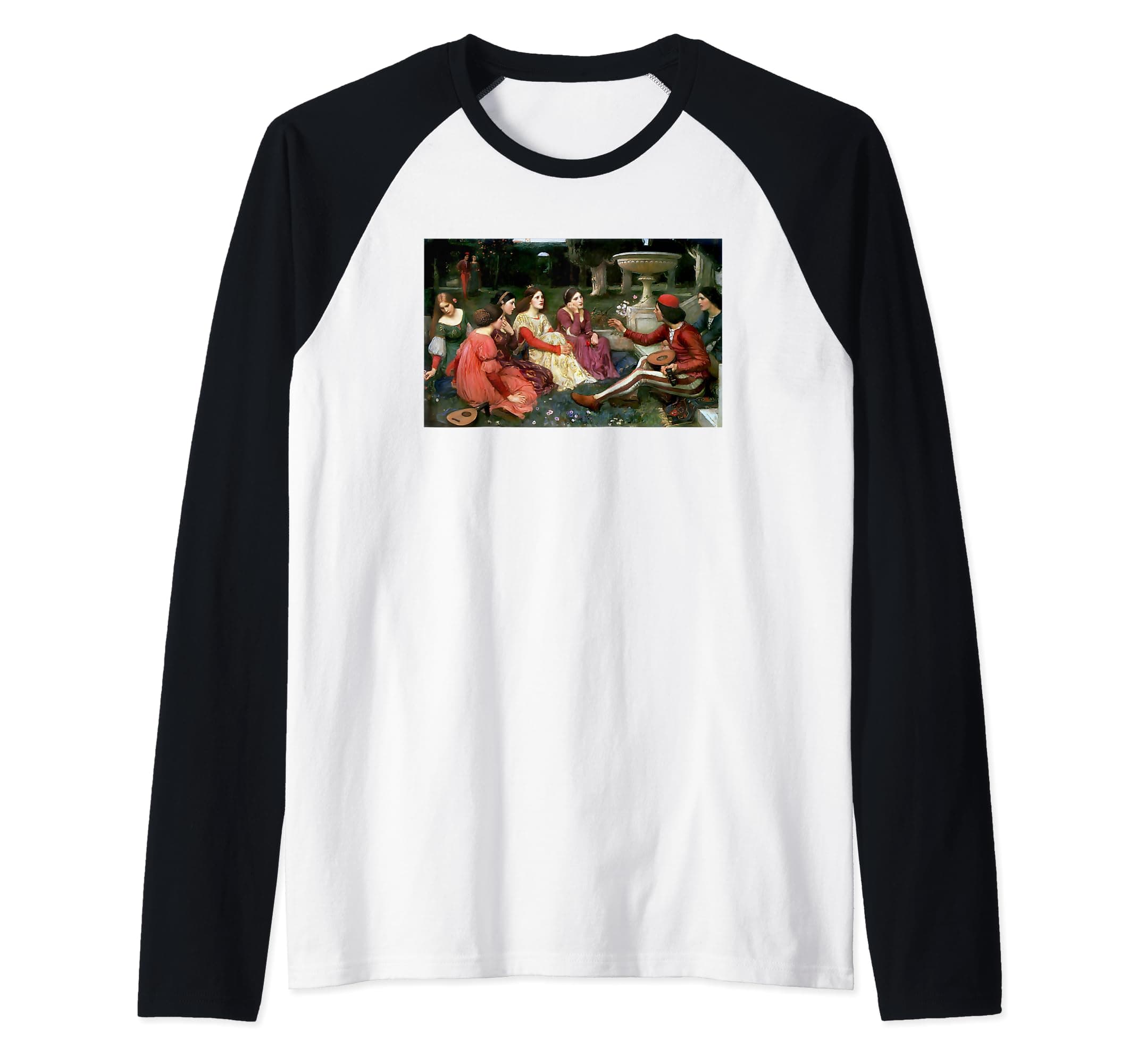 A Tale from the Decameron by John William Waterhouse Raglan Baseball Tee