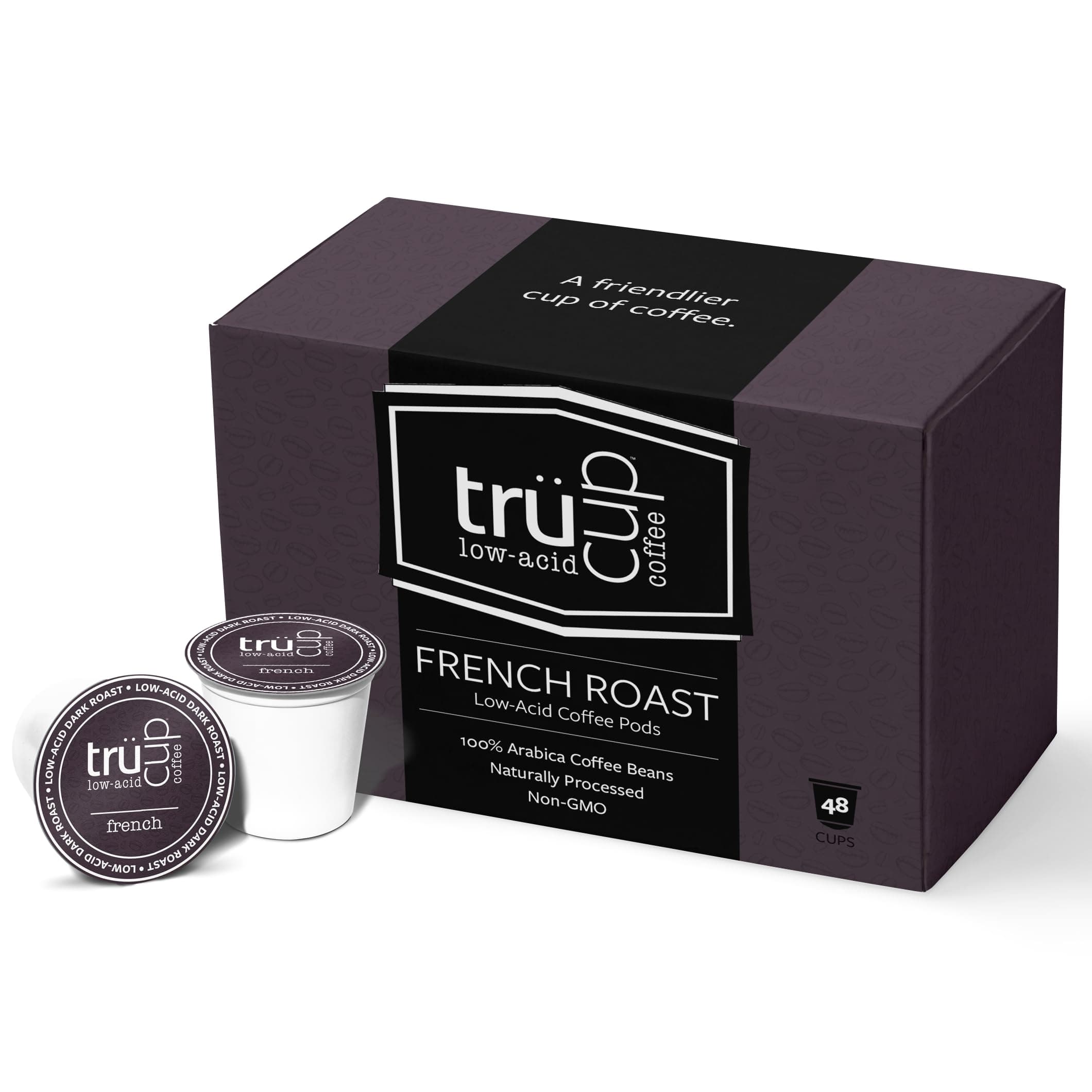 trücup Low Acid Coffee K-Cups - French Roast - Single Serve Coffee Pods - Can Be Gentle on the Stomach (48 Count)