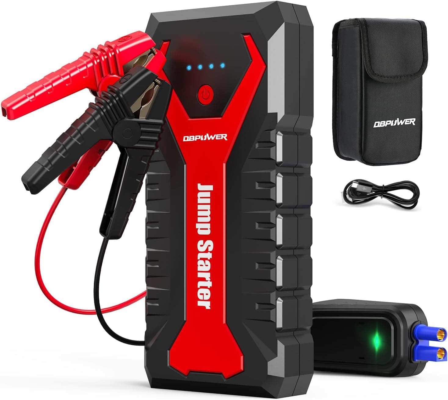5000A/80.66Wh Portable Car Jump Starter (UP to 8.0L Gas/6.5L Diesel Engines) 12V Auto Lithium-Ion Battery Booster with Smart Clamp Cables, Quick Charge, and LED, Storage Bag