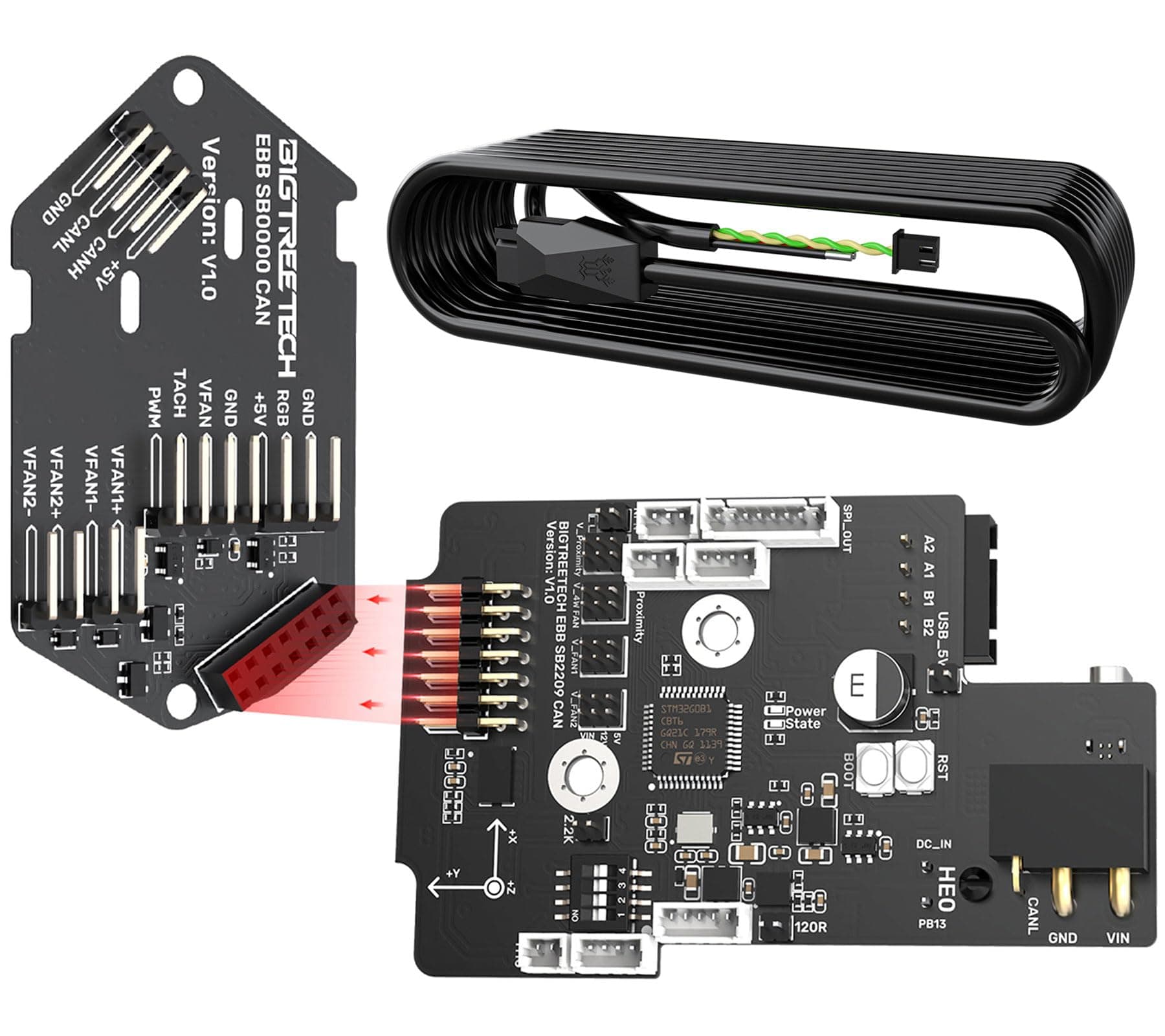 EBB SB2209 CAN V1.0 Extruder Breakout Board for Voron Stealthburner UART Mode Support Klipper with 100K NTC B3950 + 30-Pin Ribbon Wire Kit