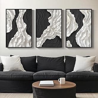 Large Framed Black and White Abstract Wall Art for Living Room, 3 Piece Canvas Prints Paintings Artwork for Walls, Modern Minimalist Pictures for Hallway, Office Wall Decor 24x36 Inch