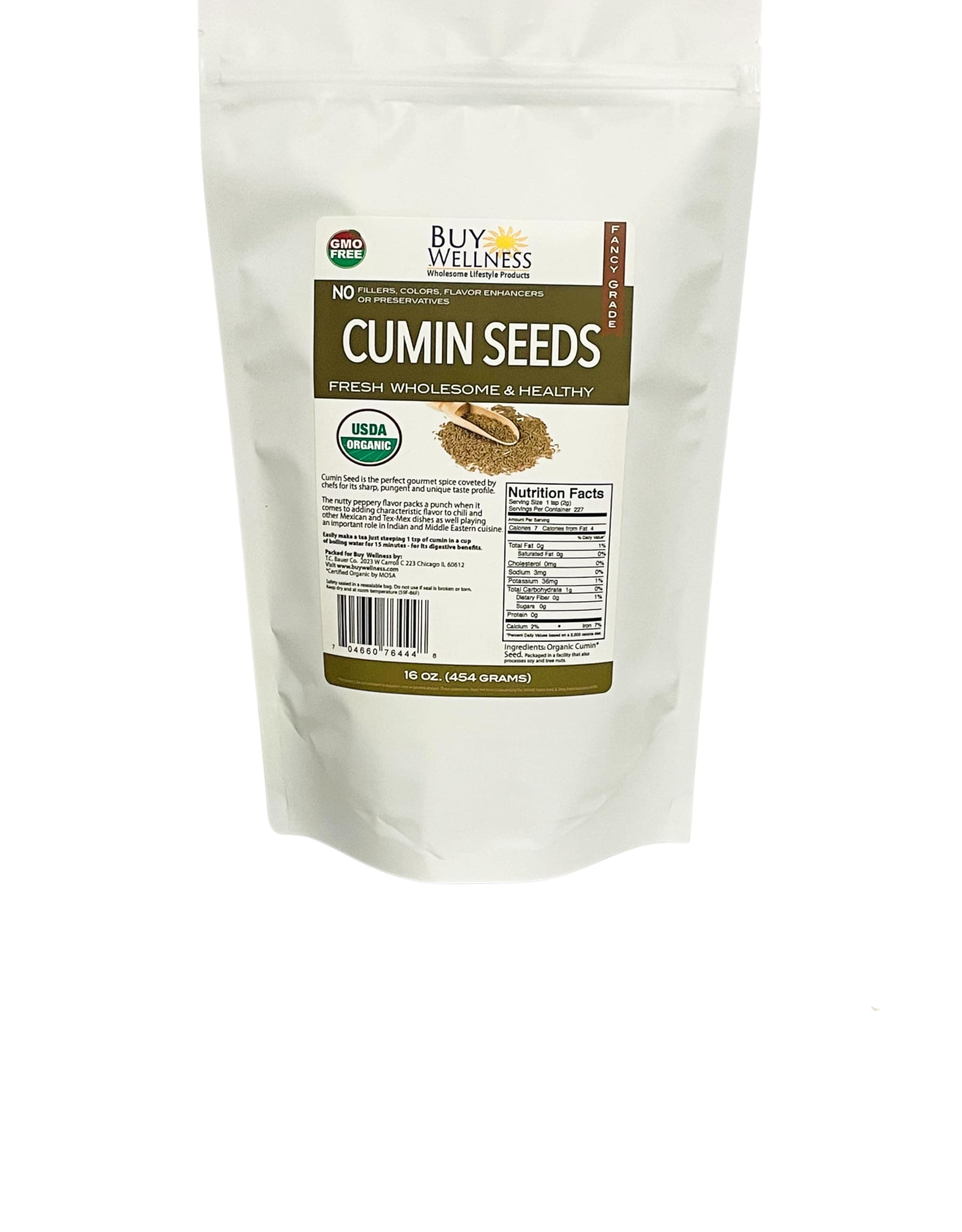 Whole Cumin Seed, Organic, USDA Fresh Tasting, Flavorful Cumin or Jeera seeds from Buy Wellness Organics 16 oz bag