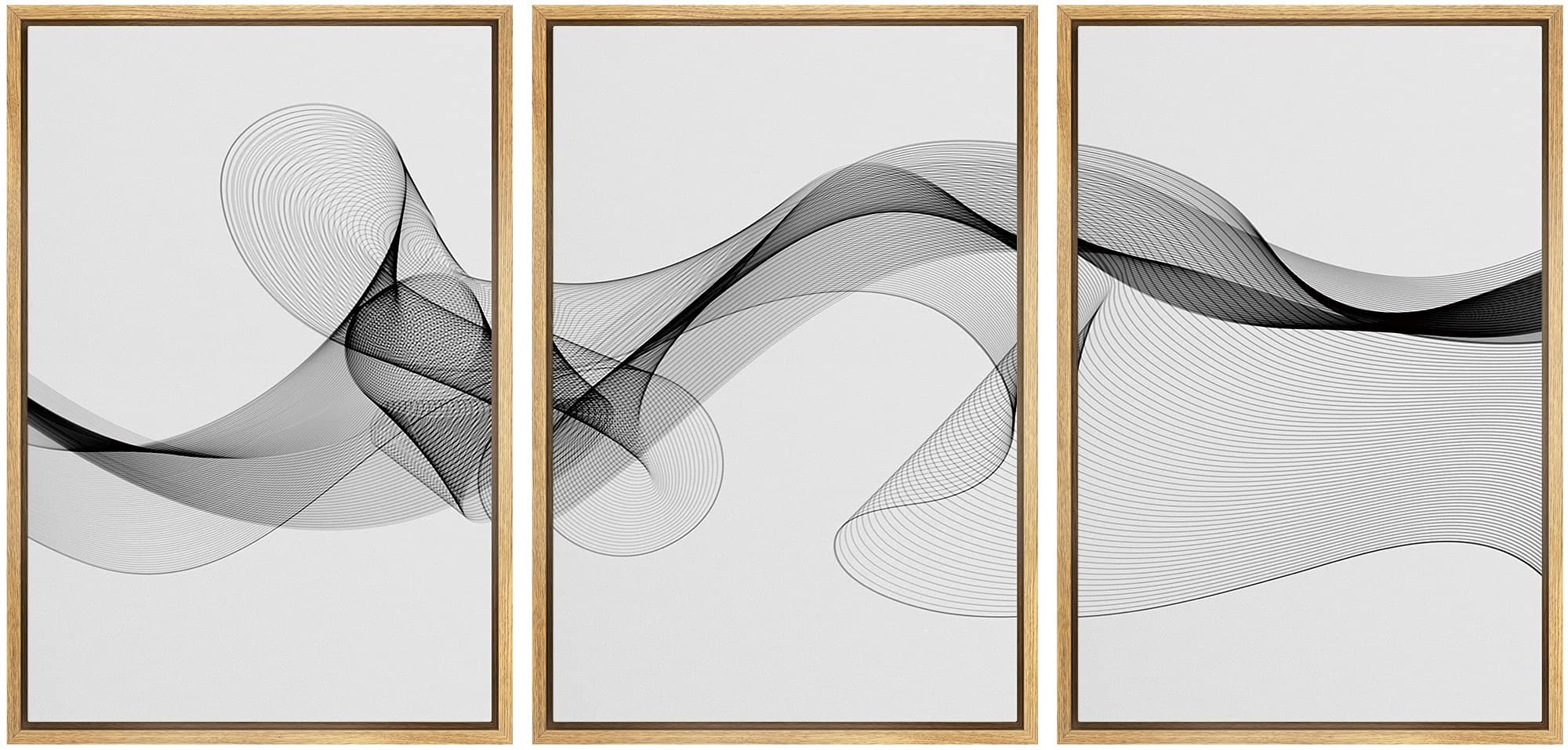 SIGNLEADER Framed Canvas Print Wall Art Curly Black Smoke Ribbons Geometric Shapes Digital Art Modern Art Minimalist Relax/Calm Multicolor Dark for Living Room, Bedroom, Office - 16"x24"x3 Natural