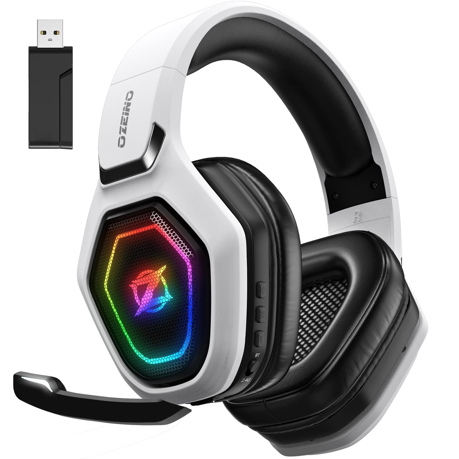 Ozeino Wireless Gaming Headset for PC, Ps5, Ps4-2.4GHz Lossless Audio USB & Type-C Ultra Stable Gaming Headphones with Flip Microphone, 30-Hr Battery Gamer Headset for Switch, Laptop, Mobile, Mac