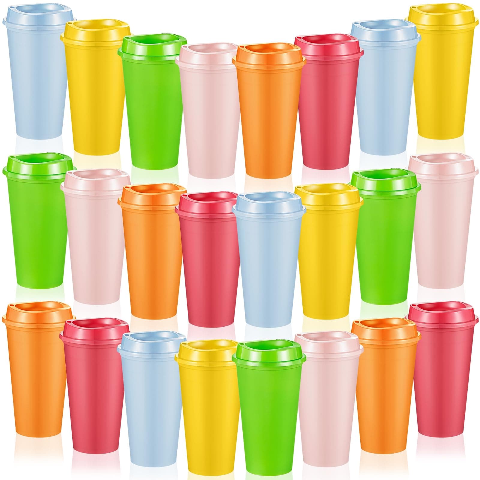 24 Pcs Reusable Coffee Cups with Lids 16 oz Travel Hot Cups Microwavable Plastic Tumblers Cups Coffee Mugs for Hot and Cold Drinks (Vibrant Colors)