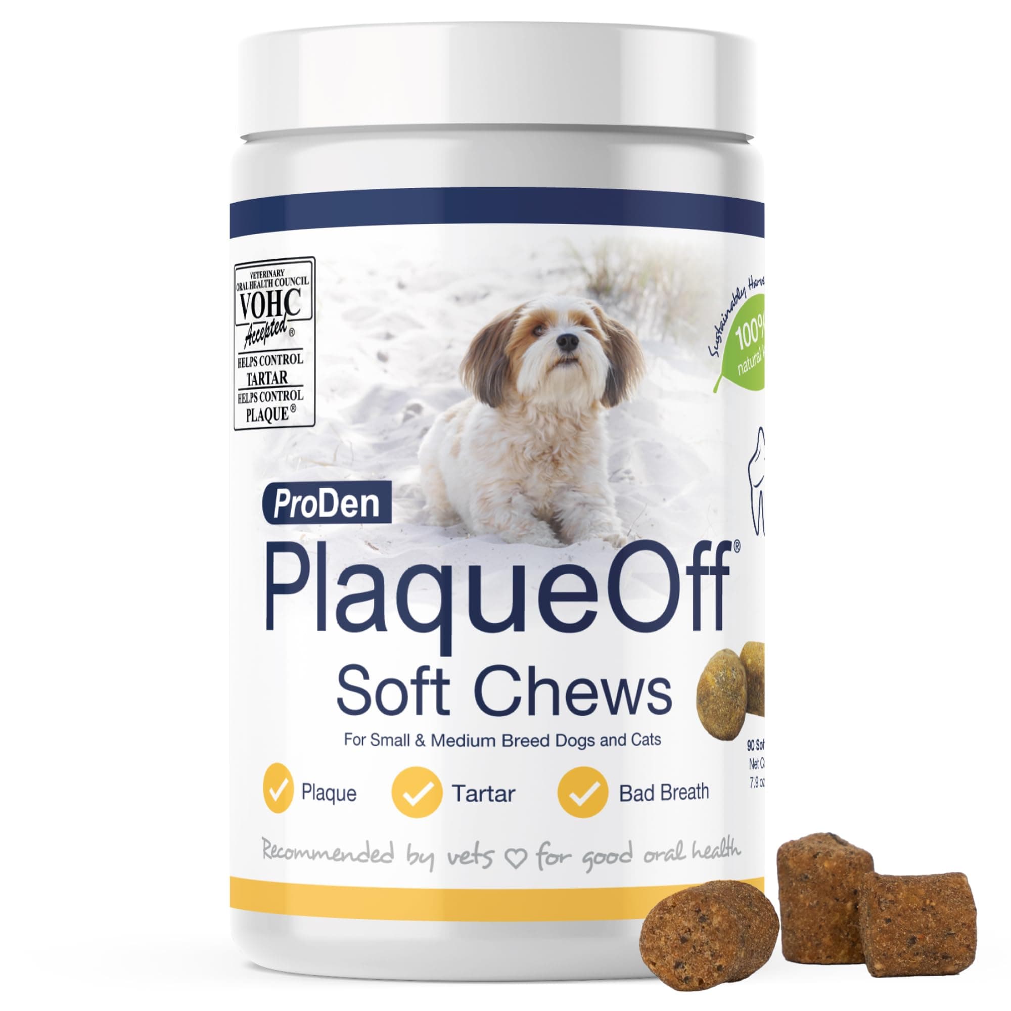 ProDen PlaqueOff Soft Chews with Natural Kelp - for Small & Medium Breed Dogs & Cats - Supports Normal, Healthy Teeth, Gums, and Breath Odor in Dogs & Cats - 90 Soft Chews