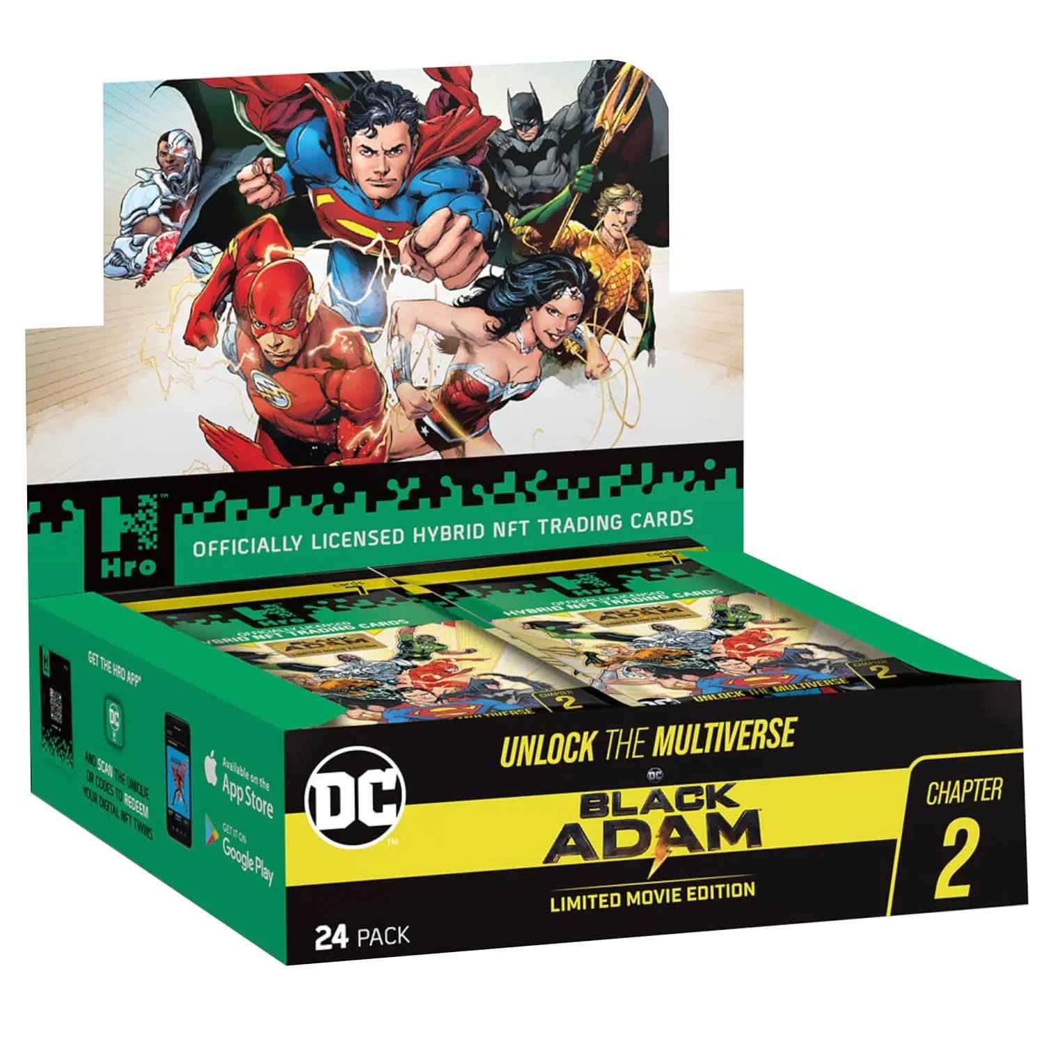 DC Unlock The Multiverse Black Adam 24-Pack Mega Booster Box Hybrid NFT Trading, 168 Cards