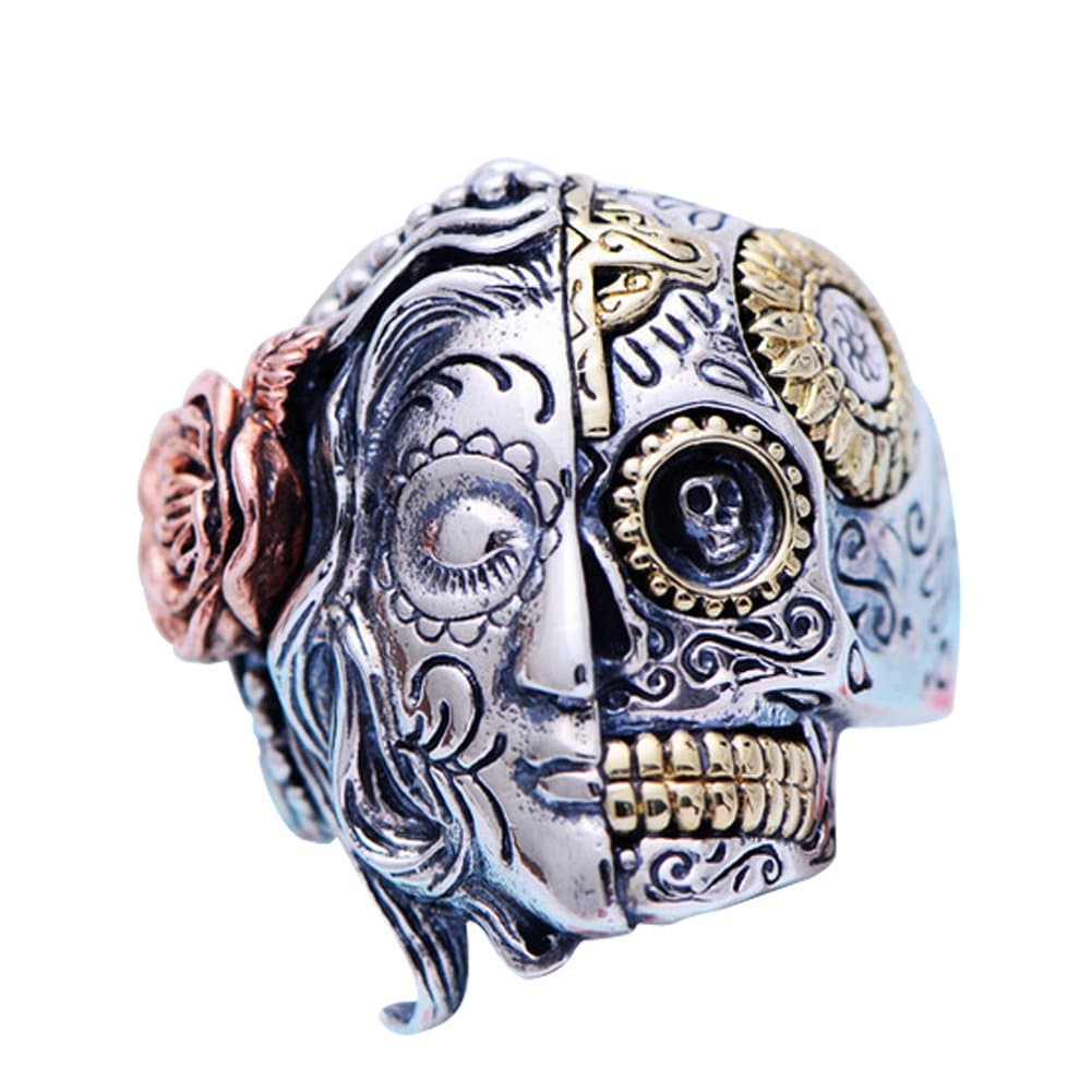 Jade Angel Thai Sterling Silver Angels and Demons Skull Style Men Ring