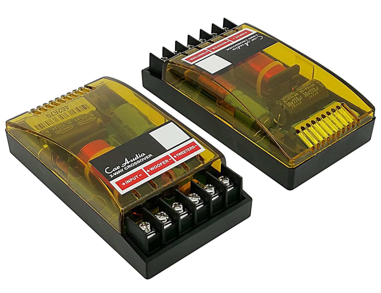 HiQltyla 2 Way Speaker Crossover for Car Audio, WEAH 2002, 220 Watts 2/4 / 6 Ohm Passive Crossover for Car Audio Tweeter - 2 Pack