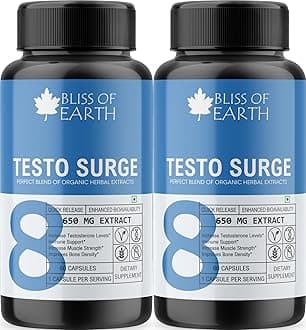 Bliss of Earth Testo-Surge 650mg, Natural Testo Booster For Men With Shilajit Extract & 20 High Potency Herbal Extracts, Increase Stamina & Strength (Pack Of 2)