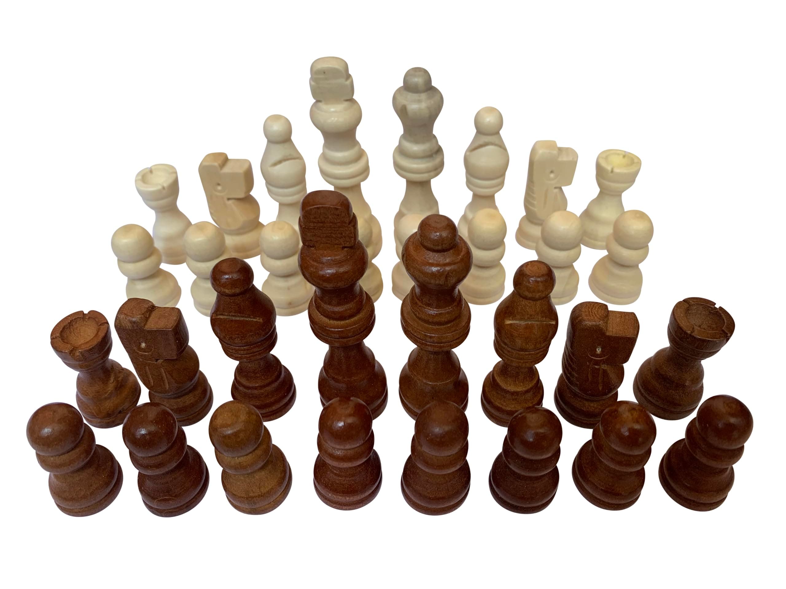 SET OF 32 CHESS PIECES MEN IN BROWN AND CREAM