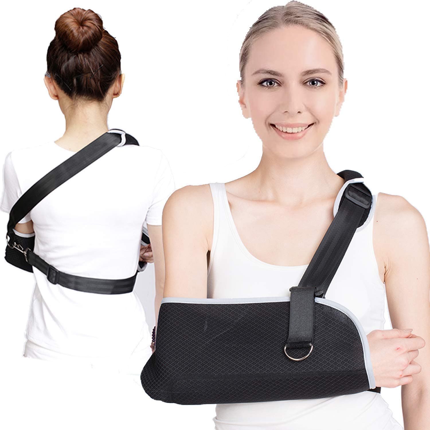 Medical Arm Sling, Double Fixed Design, Built-in ABS Arm Support, Comfort, Right & Left Arm Sling for Shoulder, Elbow, Wrist Injury, Adjustable for Men & Women