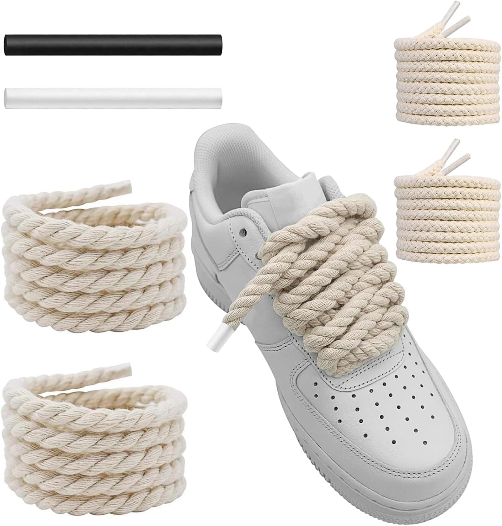 UamGlsob Thick Rope Shoe Laces for Air Force 1, 10mm/15mm Wide Round Cotton Chunky Shoelaces Replacement Strings for Sneakers