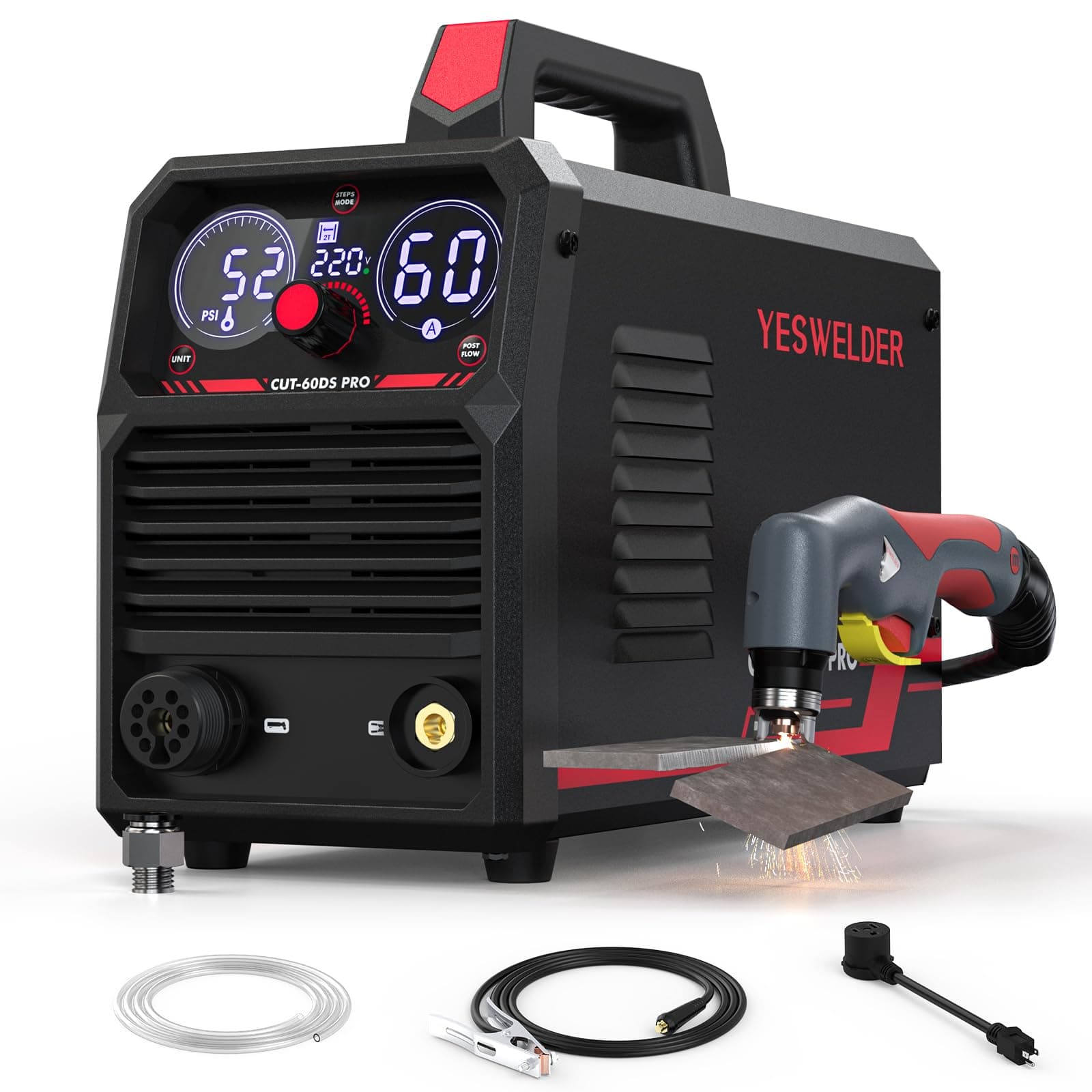 YESWELDER Plasma Cutter 65Amp Non-High Frequency Non-Touch Pilot Arc, Digital Display DC Inverter 110/220V Dual Voltage Blowback Plasma Cutting Machine CUT-65DS PRO