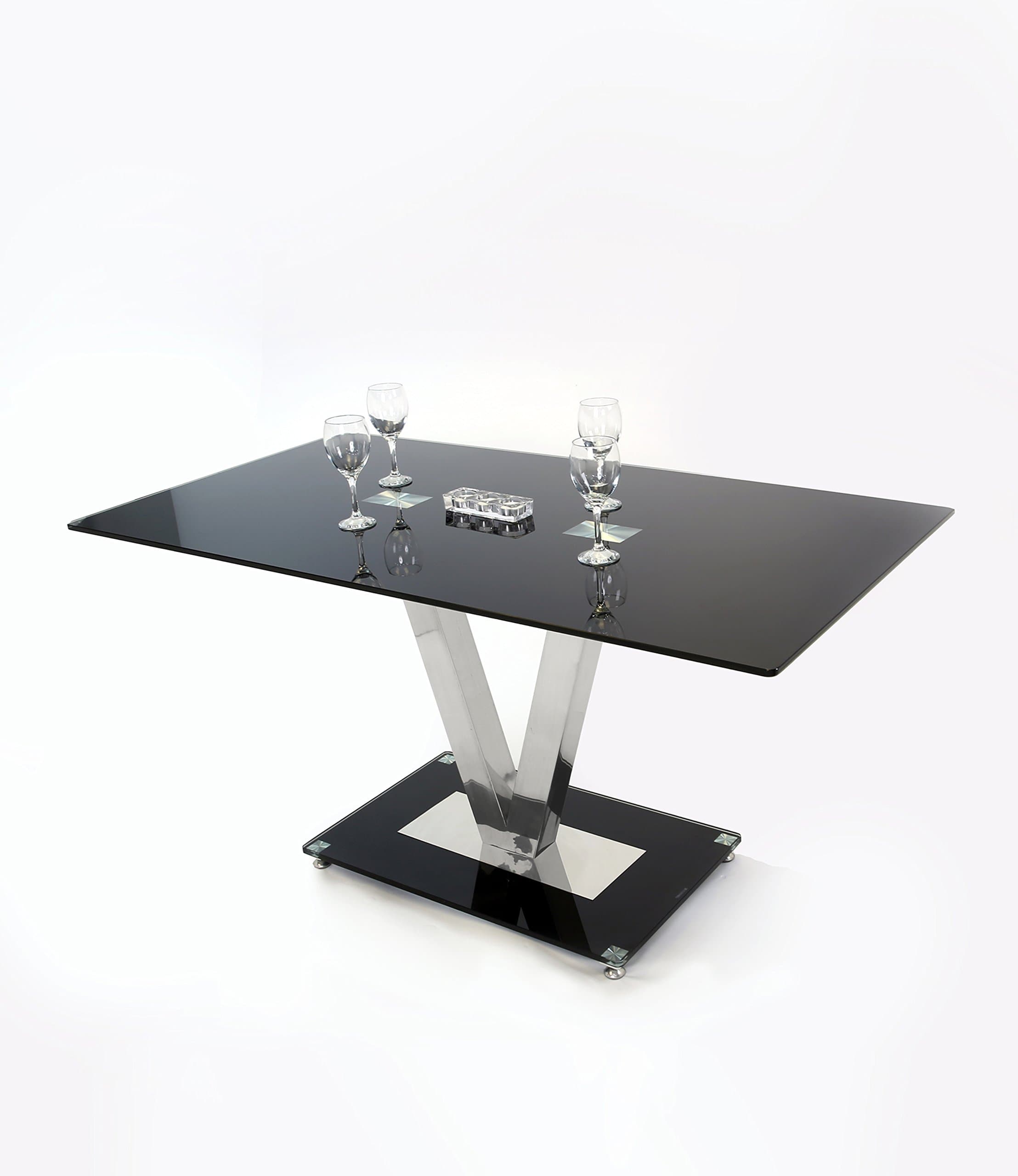 Manchester Furniture Supplies Holly V Modern Dining Table – Rectangular Black Glass Top & Chrome Base (160 cm)