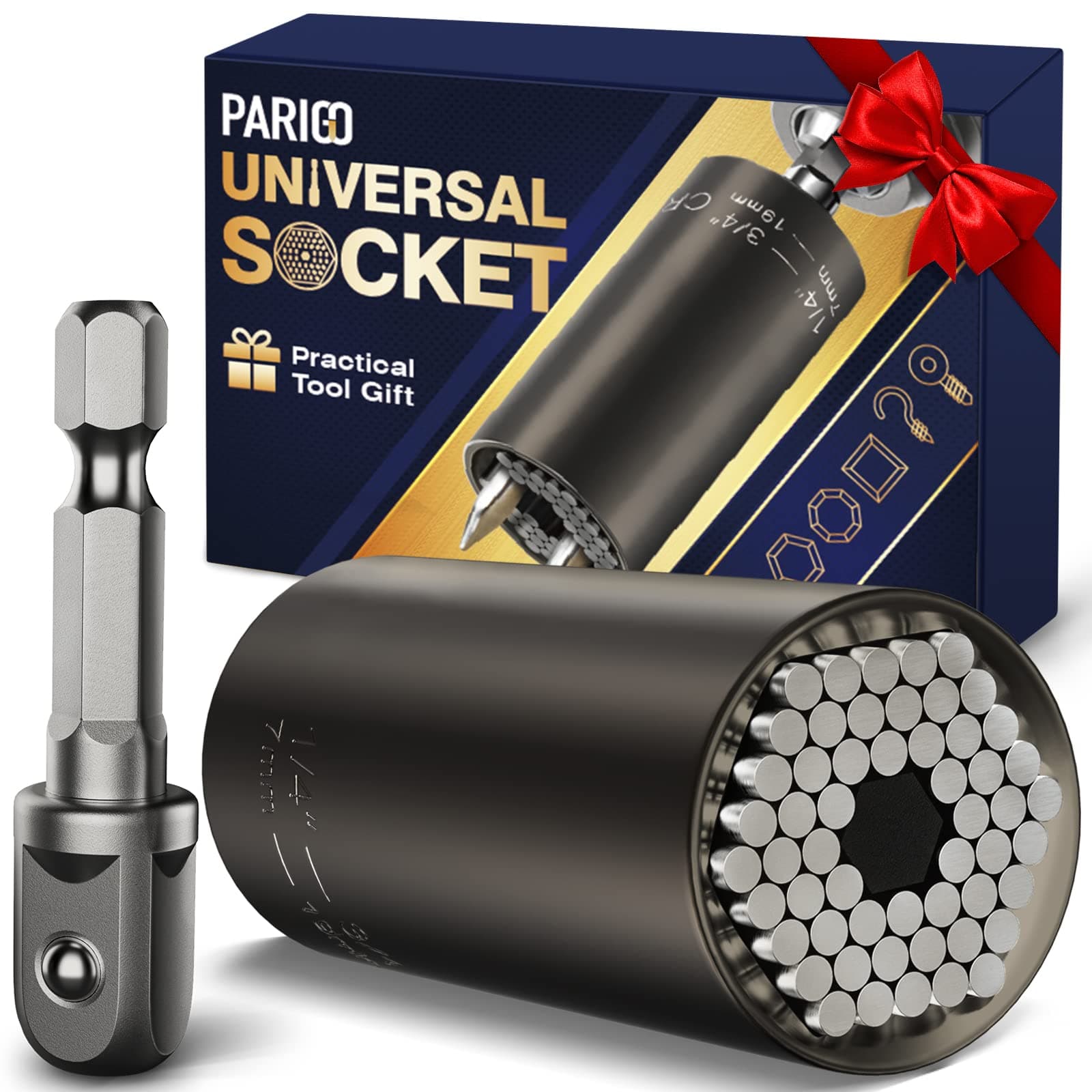 Christmas Stocking Stuffer Gifts for Men - Super Universal Socket Tools Gifts for Adults, Socket Set with Power Drill Adapter Super Grip Socket (7-19mm) Cool Gadgets for Men Women Husband Handy DIY