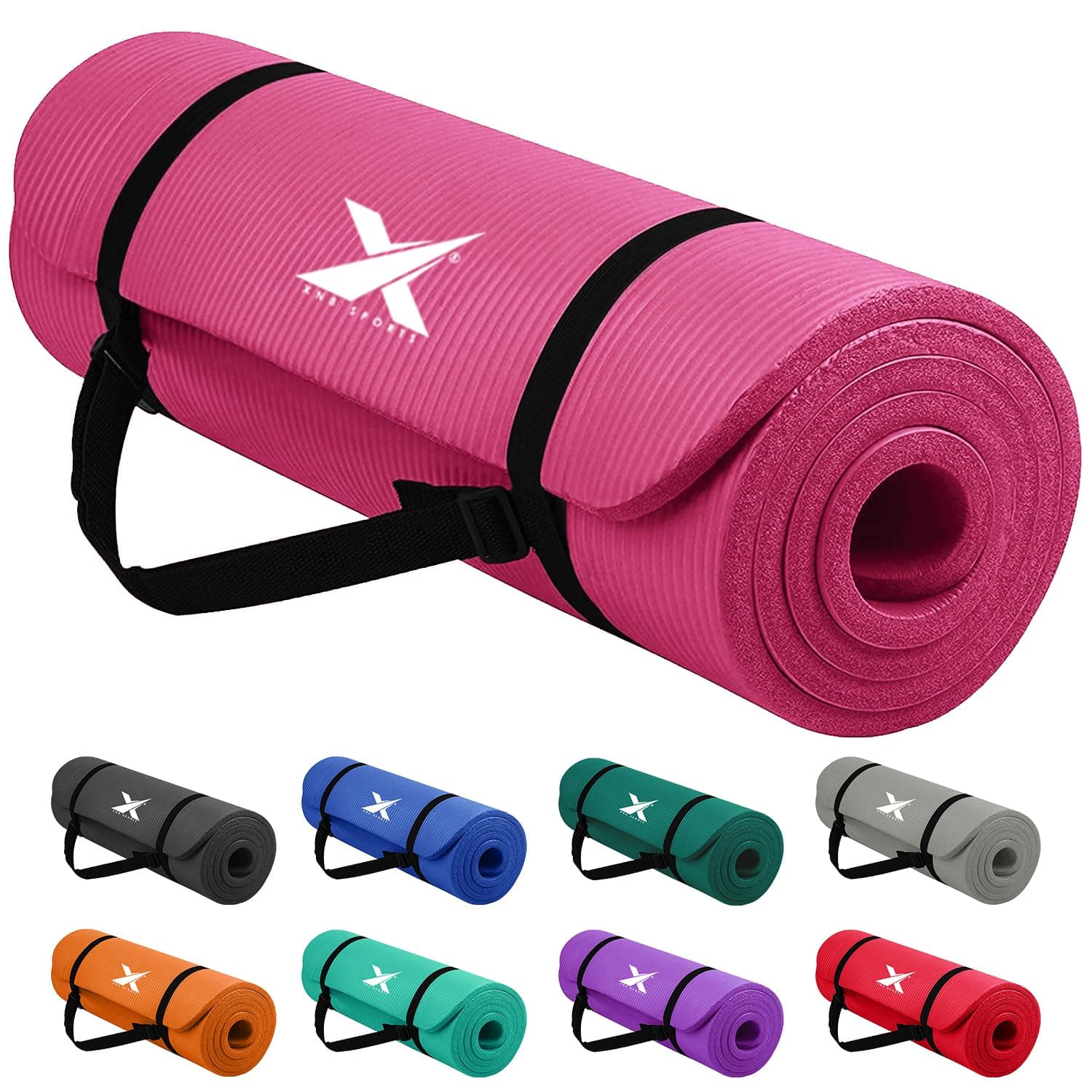Xn8 Sports Yoga mat 10mm & 15mm Thick NBR Exercise Mat - Non-Tearable Pilates Mat with Extra Carry Strap - Yoga Mats for Women Men for Aerobics Lunges Planks Indoor & Outdoor 61L x20Wx1.5 & 1Th