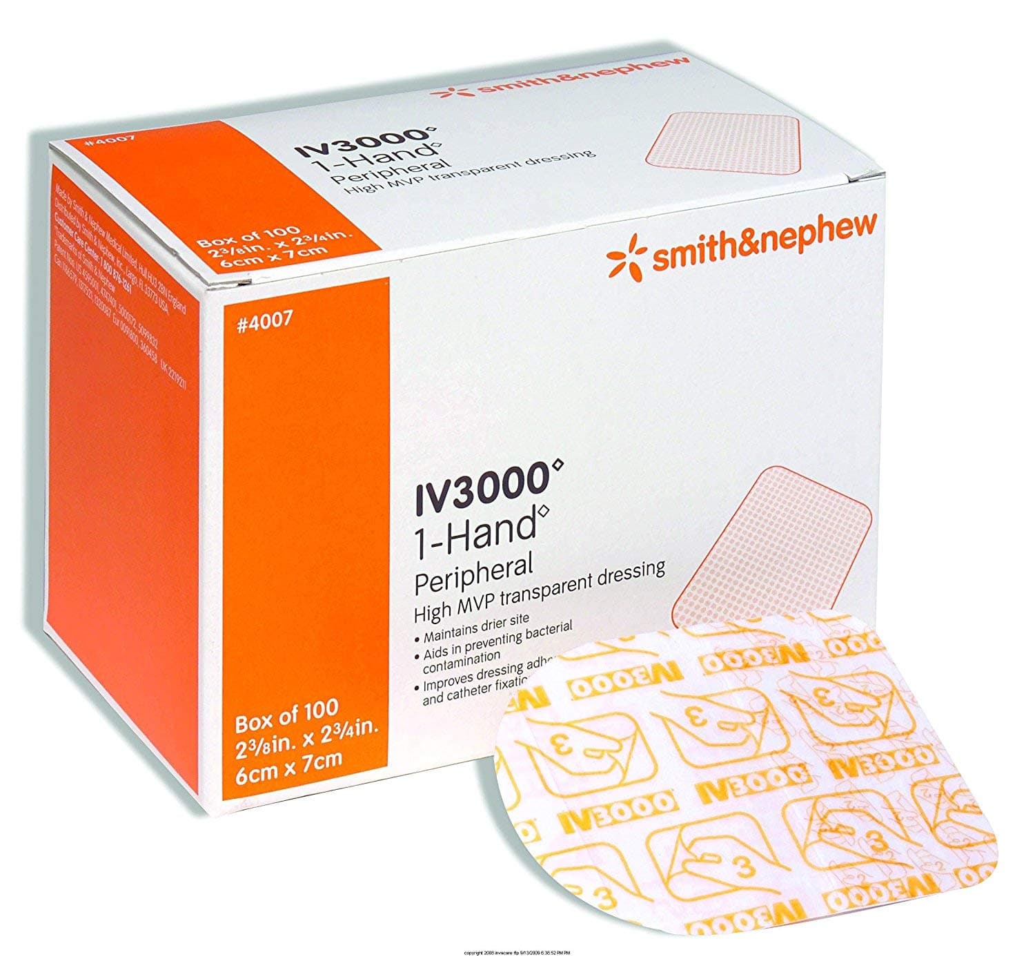 IV 3000 1-Hand 2 3/8" x 2 3/4" Transparent Adhesive Dressing [4007] 100 ea