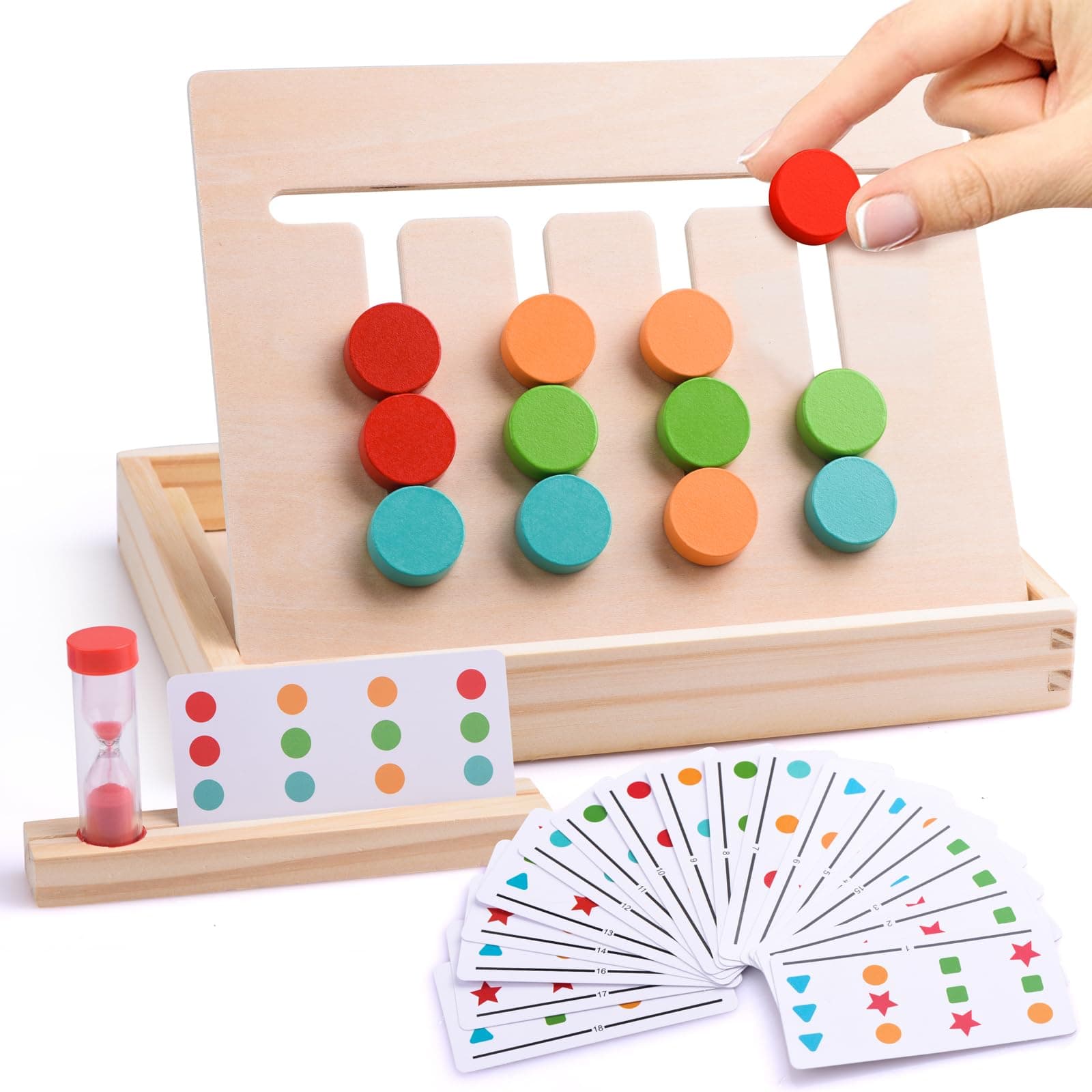 Montessori Learning Toys Slide Puzzle Color & Shape Matching Brain Teasers Logic Game Montessori Educational Wooden Toys for Kids Boys Girls Age 3 4 5 6 7 Years Old Travel Toys Birthday Gifts