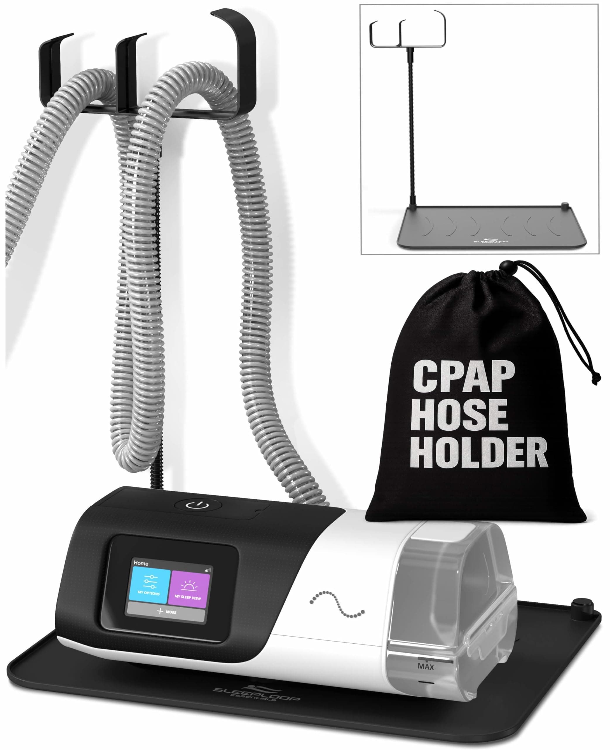 CPAP Protector Mat & CPAP Hose Holder – Bedside Organizer with CPAP Hook for CPAP Mask & Tubing, Keeps CPAP Supplies Neat and Tidy All Night (T-Style Hook)