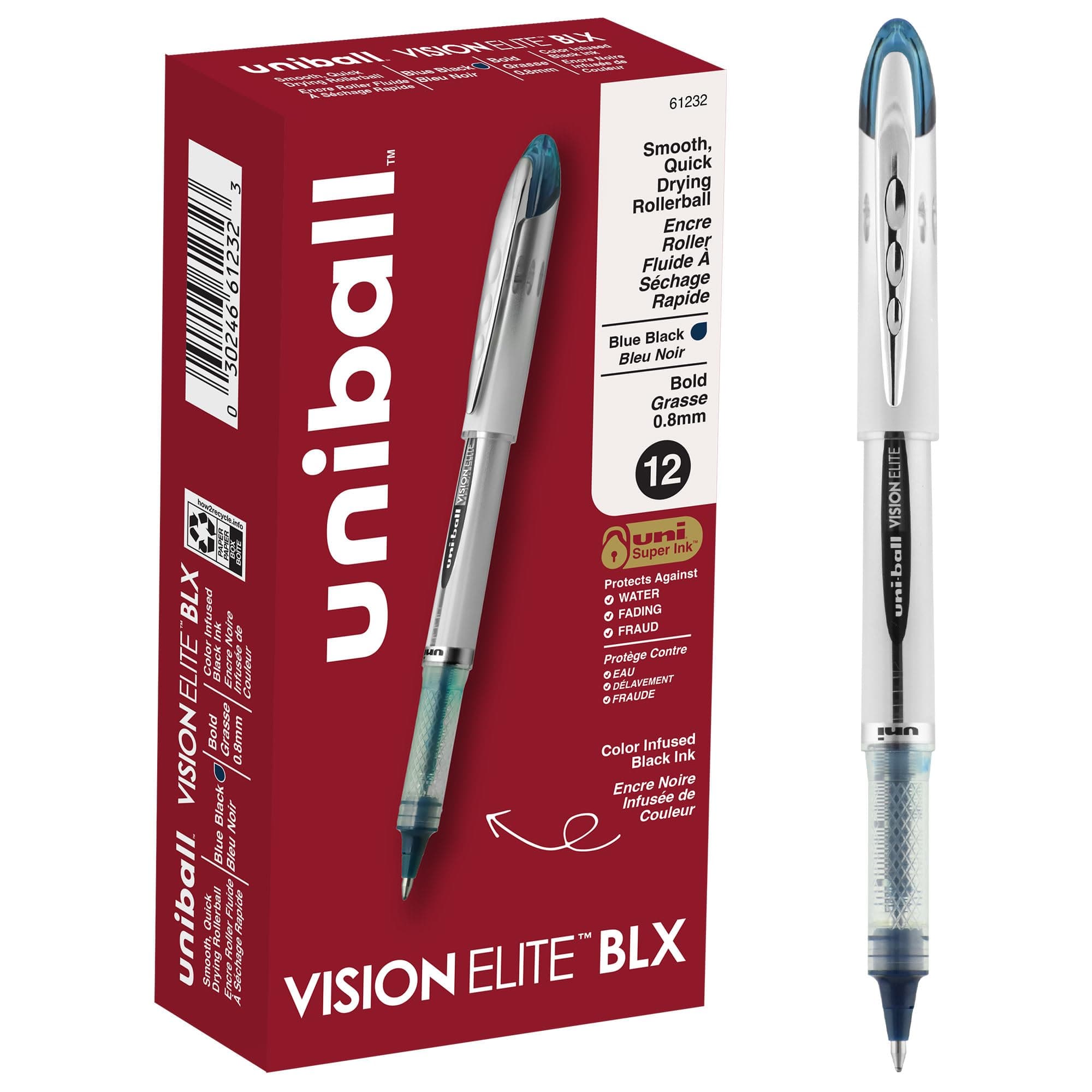 Vision Elite BLX Infusion Rollerball Pens Bold Point, 0.8mm, Blue/Black, 12 Pack