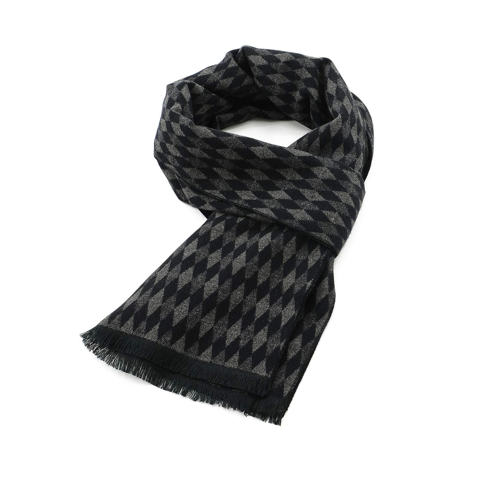 Mens Winter Warm Long Soft Scarf Plaid Tassel Scarf for Men Soft Classic Scarves, Black Diamond, One Size