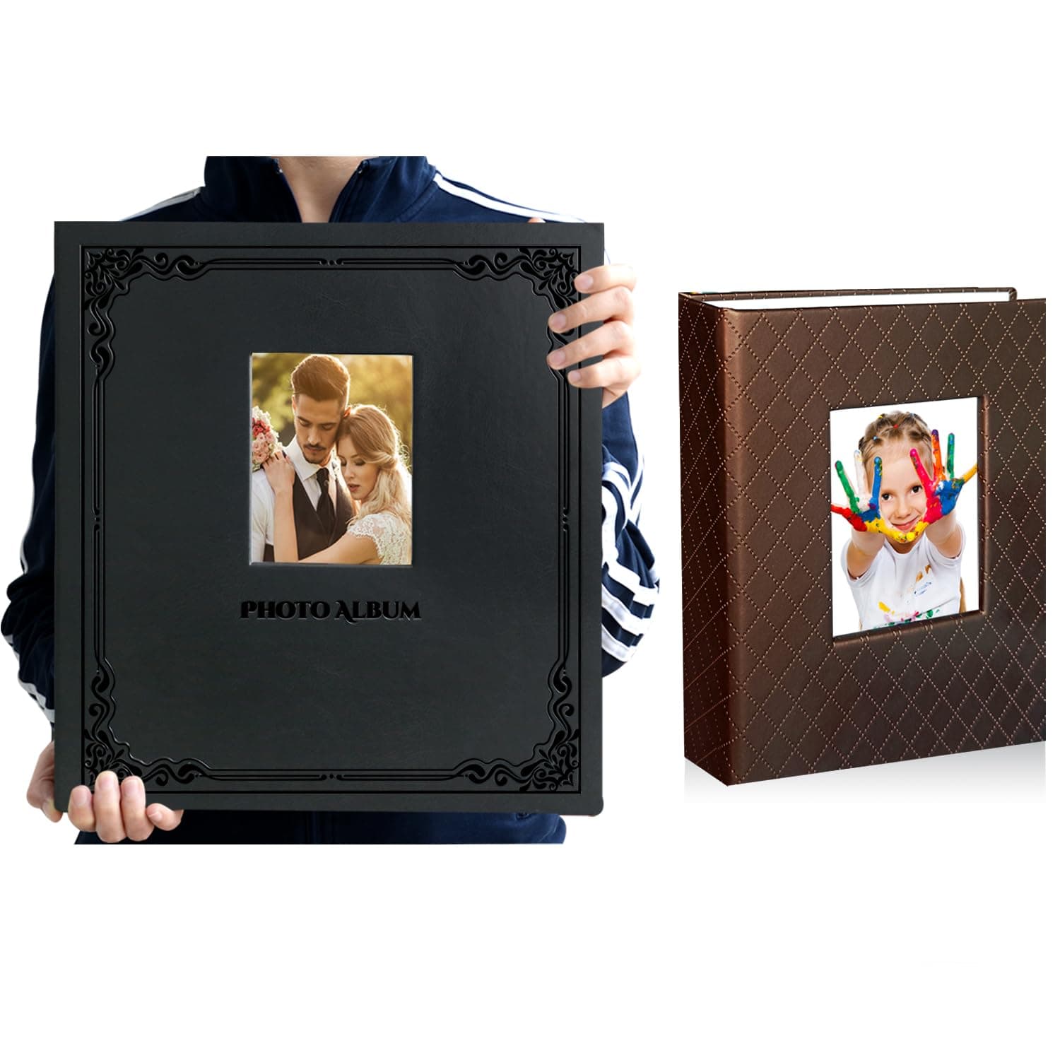 1 Pack Self Adhesive Magnetic Large Photo Album A52019 Black & 1 Pack Small Portable Photo Album 4x6 P55012 Brown