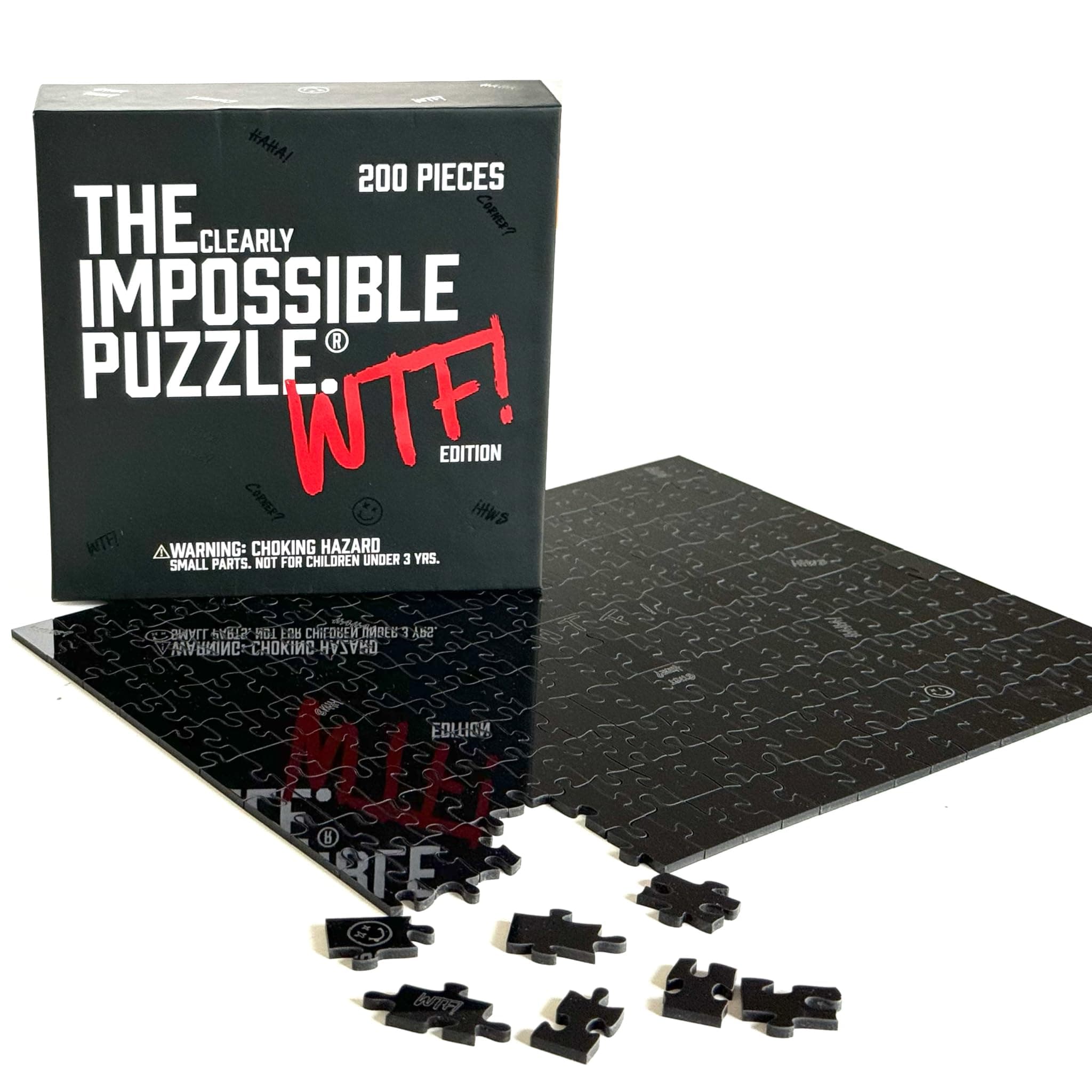 Clearly Impossible Puzzle® 100, 200, 500 and 1000 Piece Hard Puzzles for Adults, Cool and Difficult Puzzles - Clear Hardest Puzzles - Difficult Funny Puzzles for Adults (200 Piece WTF Edition)