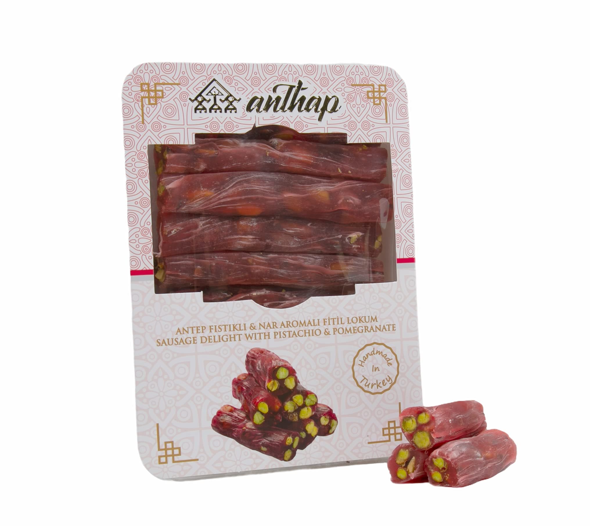 Fitil Turkish Delight With Pistachio And Pomegranate, Authentic Turkish Delight, Premium Pistachio & Sweet Pomegranate, Soft & Chewy Texture, Perfect for Snacking, Ideal with Coffee, 300g