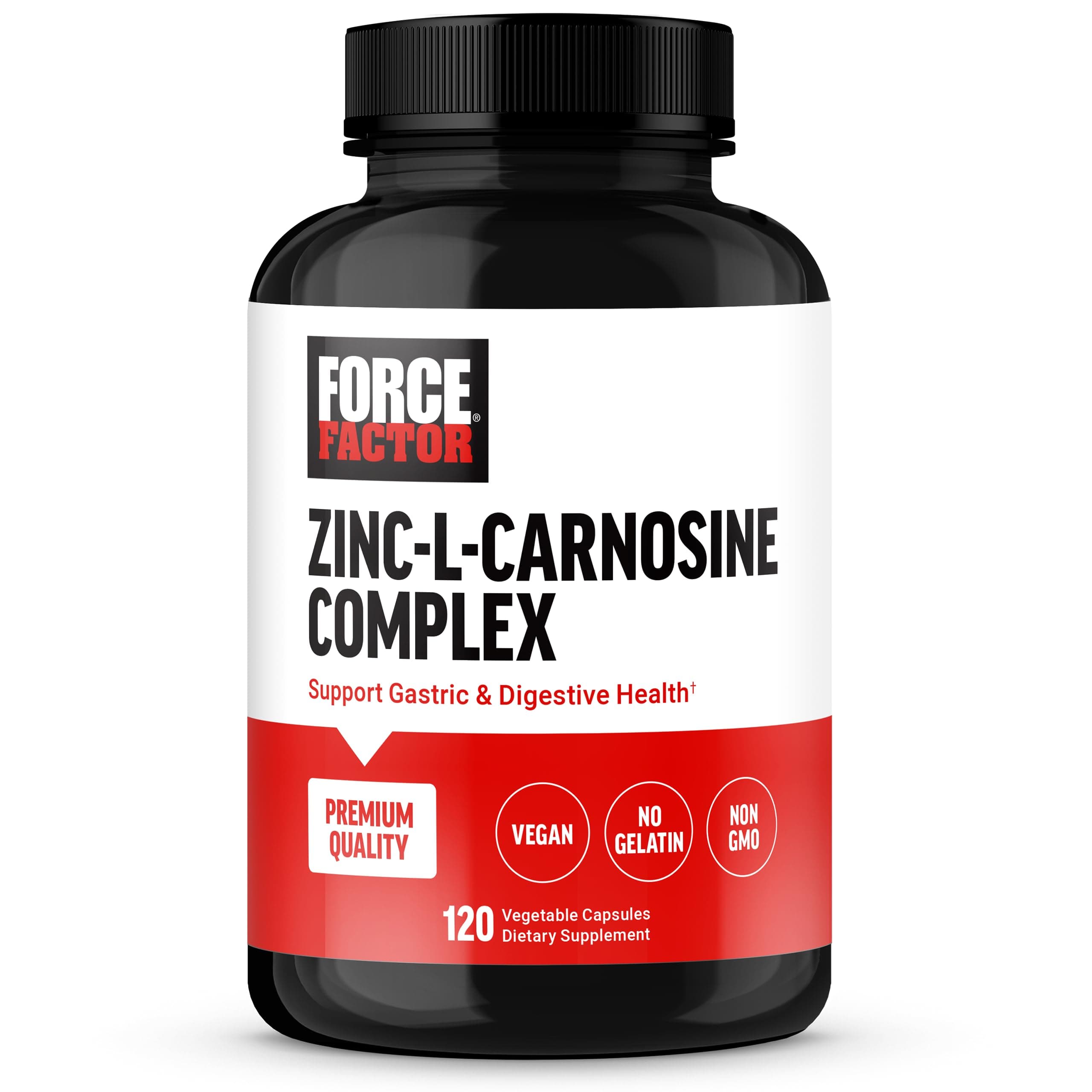 Force Factor Zinc L-Carnosine Capsules to Support Gastric and Digestive Health, Digestion and Bloating Supplement, Vegan, Non-GMO, No Gelatin, 120 Capsules
