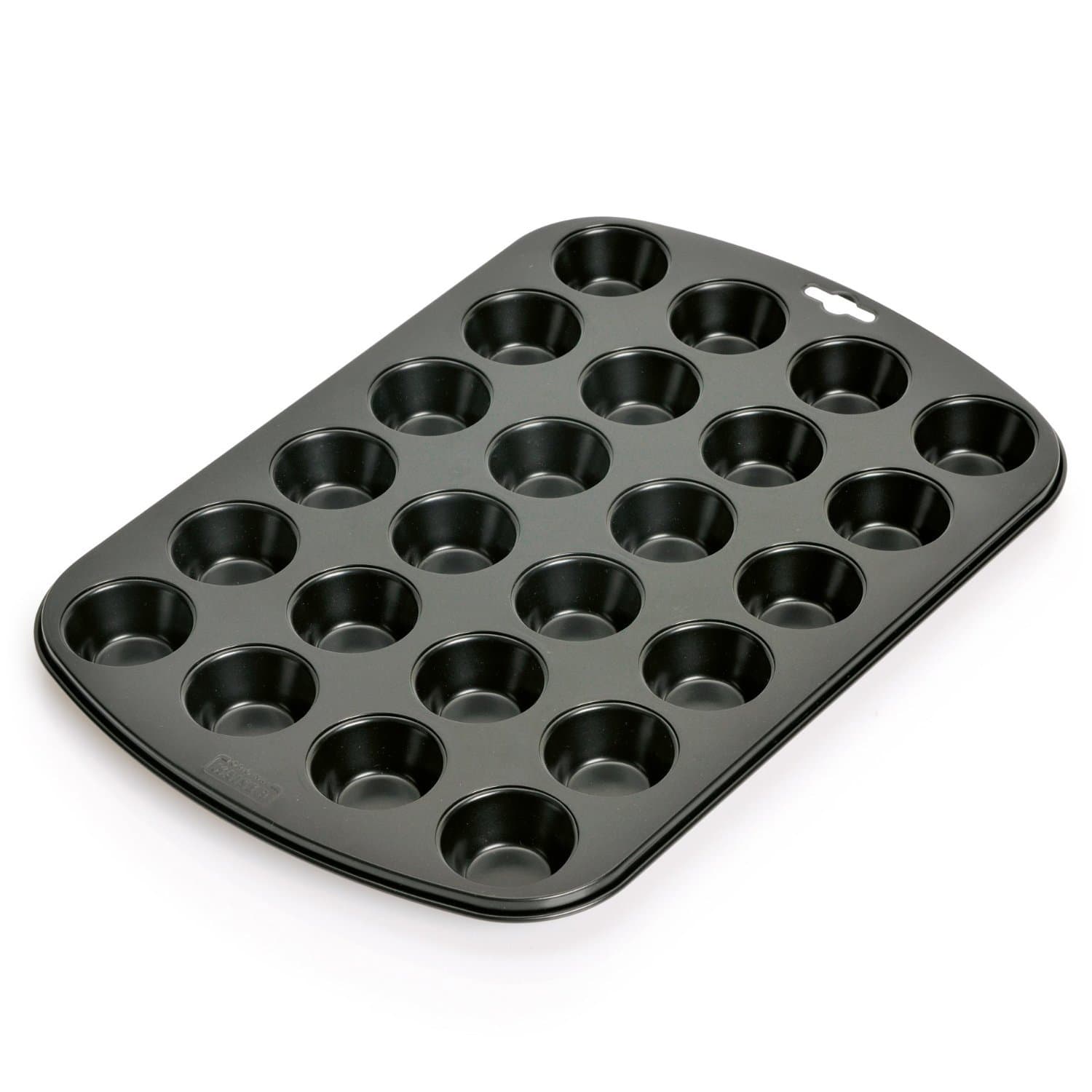 Teflon Non-Stick Premium Coated 24 Mini Cup Muffin Tray, Length 38cm x Width 26cm, Black