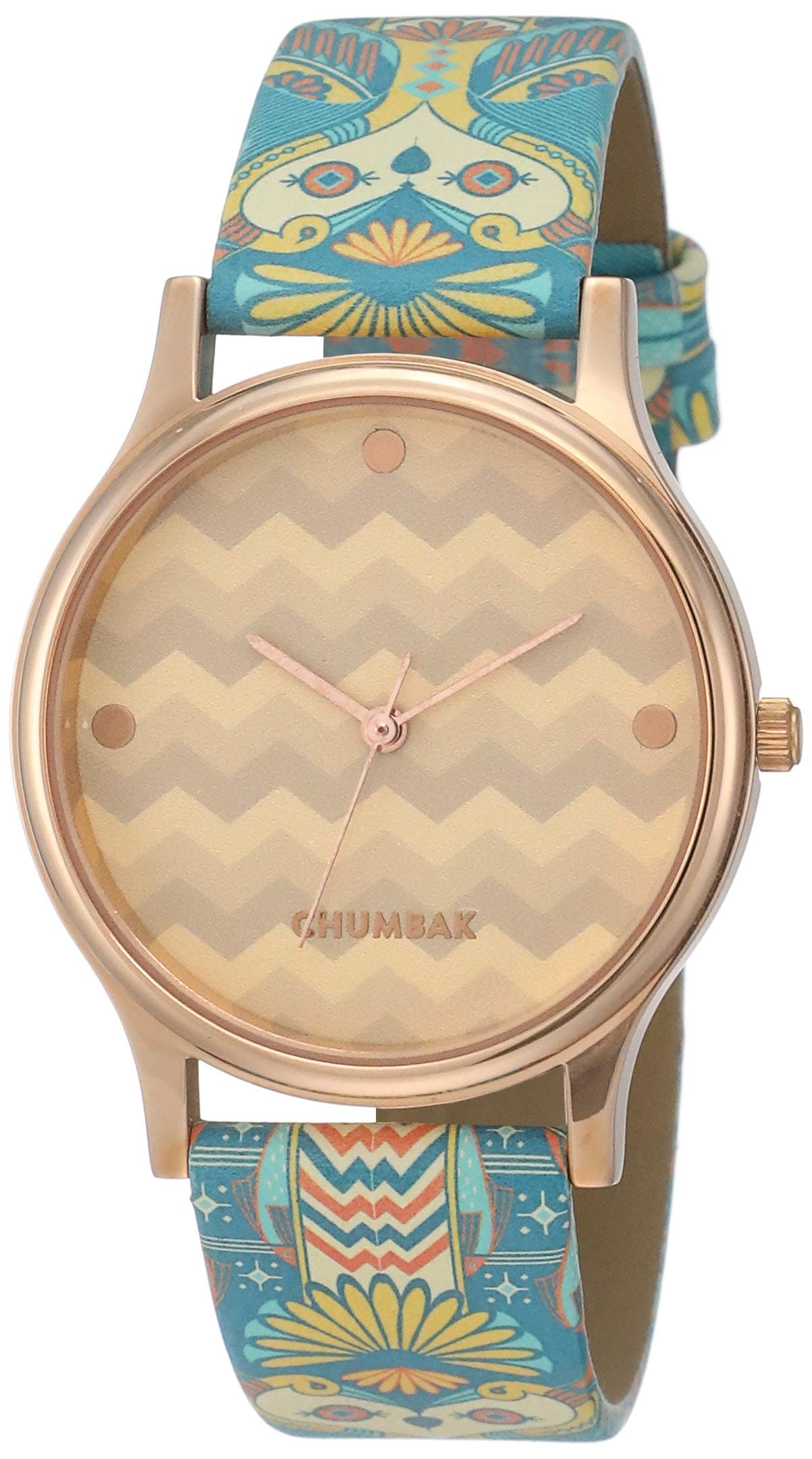 TEAL BY CHUMBAK Round Dial Analog Watch for Women,Ornate Illusion Collection, Printed Vegan Leather Strap,Gifts for Women/Girls/Ladies,Stylish Fashion Watch for Casual/Work - Green