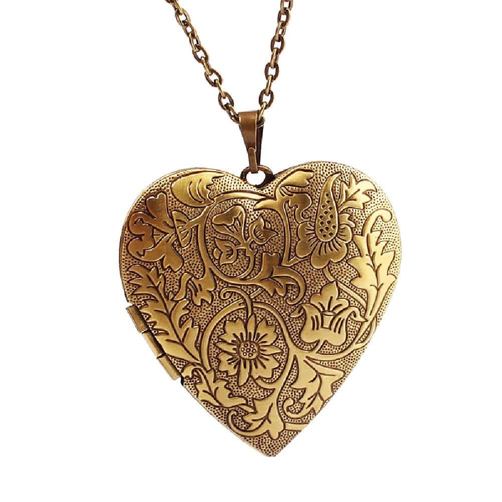 Bronze Heart Friend Photo Picture Frame Locket Pendant Chain Necklace
