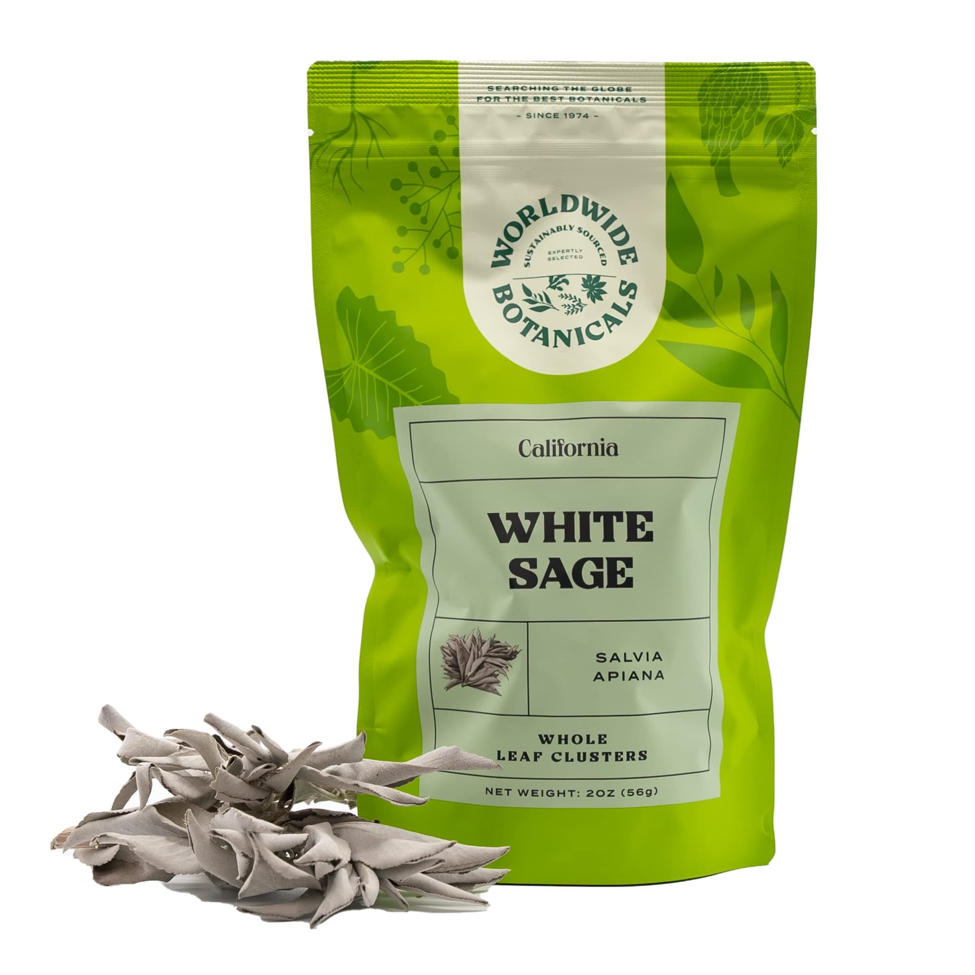 Worldwide Botanicals 100% Pure California White Sage Clusters, 2 oz - Sustainably Cultivated, Loose Leaf, 2 Ounces