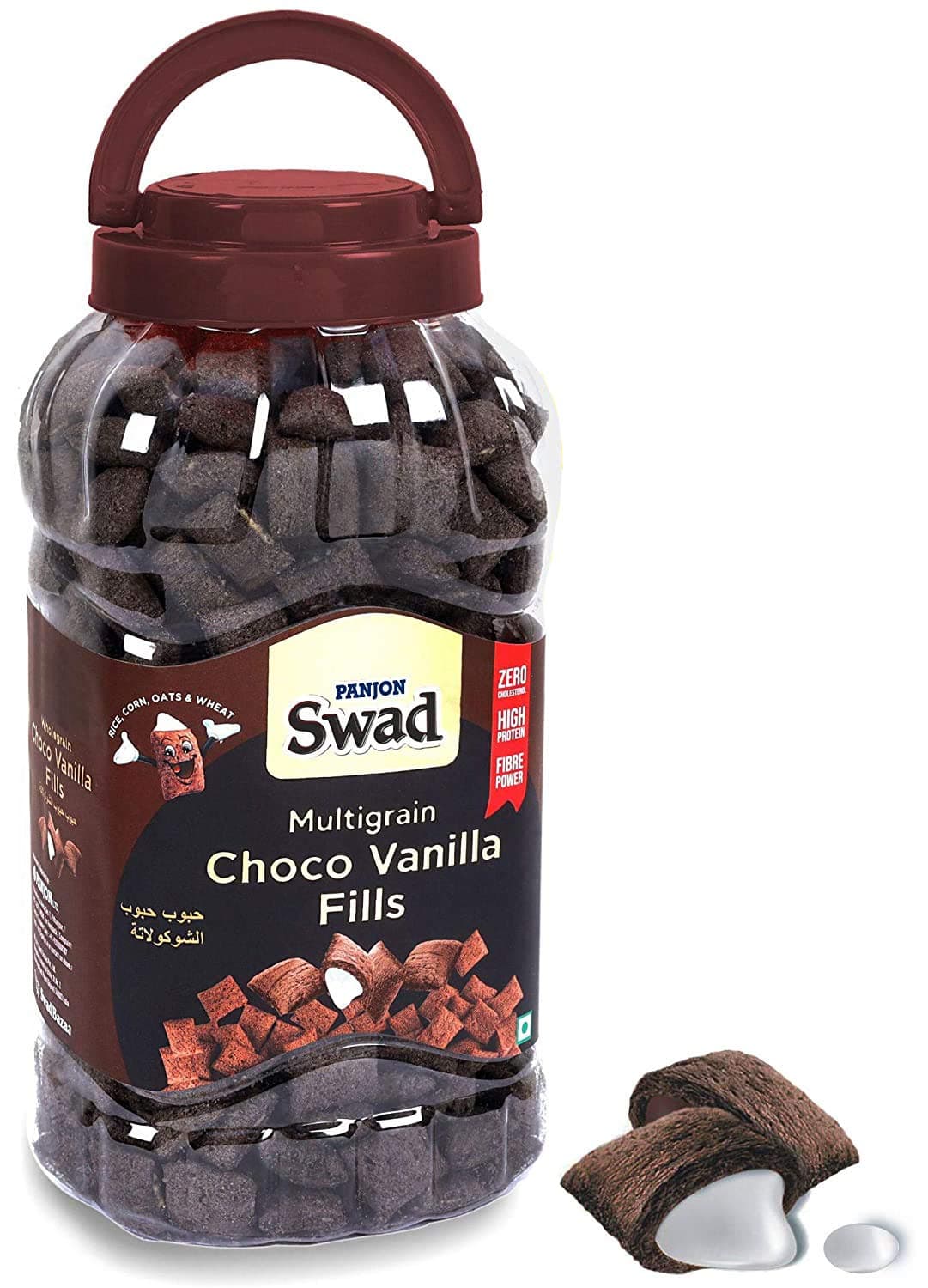 Swad Breakfast Cereal, Multigrain Choco Vanilla Fills (Made with Oats, Corn, Wheat, Rice, Zero Cholesterol Chocolate Dark Choco Fills) Jar, 370 g