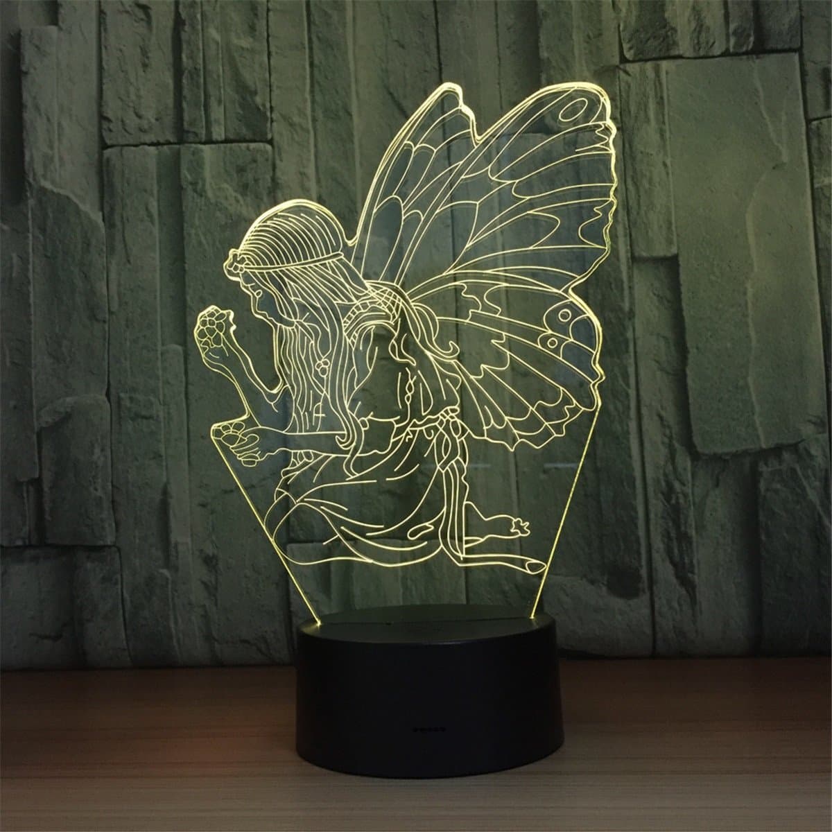 Creative USB Power Angel 3D Remote Control ILLusion Night Light Stunning Visual Colors Changing Table Desk Optical Lamp Bedroom Children Room Decorative Household Nightlight Toy