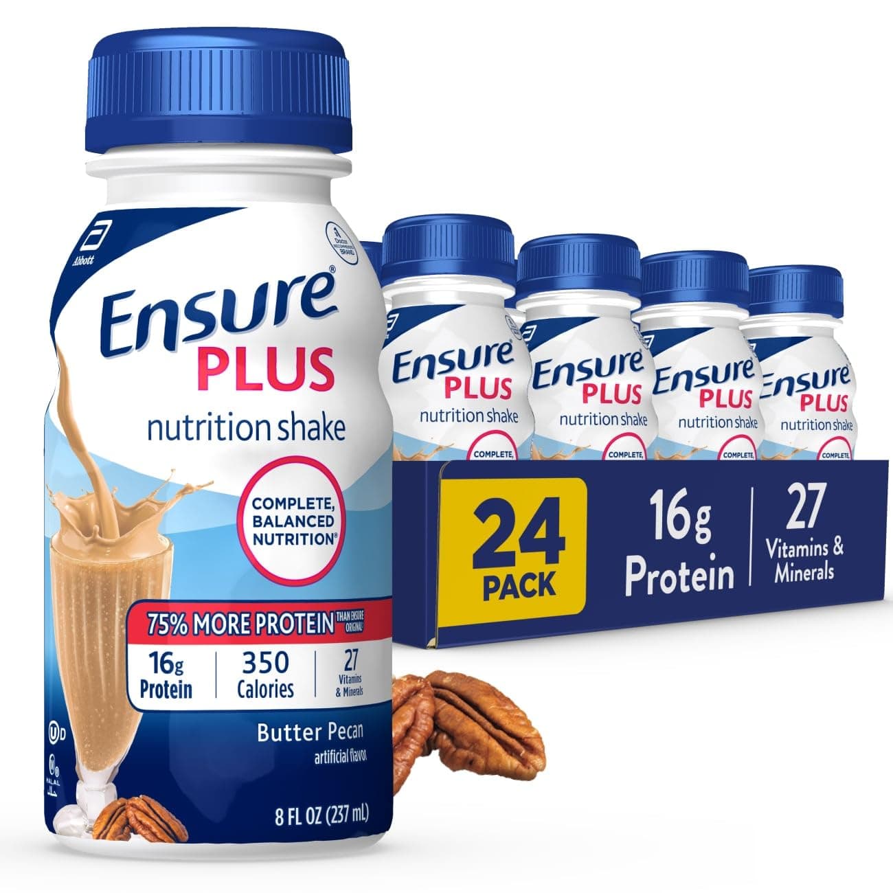 Ensure Plus Complete Balanced Nutrition Drink, Ready To Use, Butter Pecan, 24- 8 Fluid Ounce Bottles