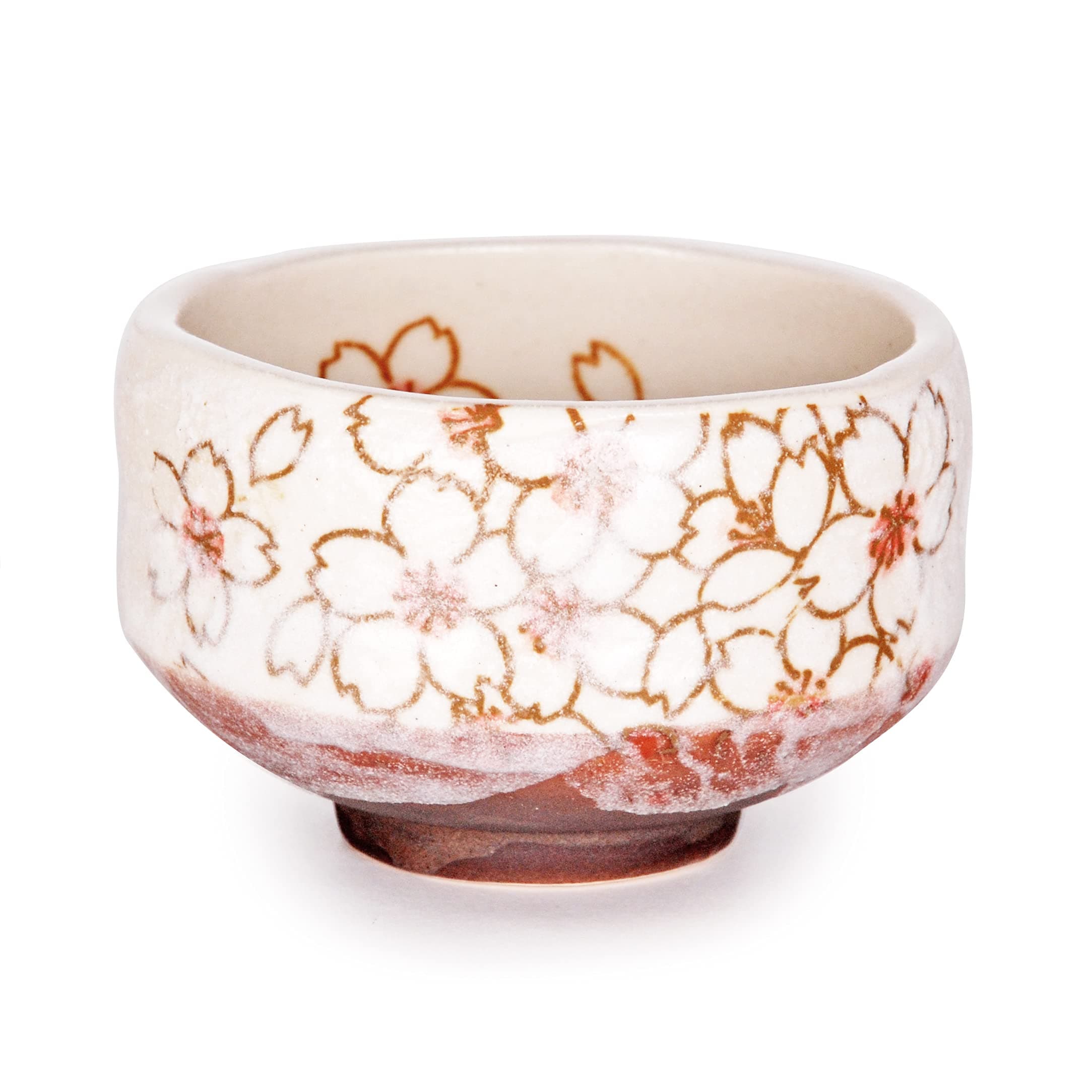 Authentic Japanese Traditional Tea Ceremony Ippuku 3.75" Diameter Mini Matcha Bowl Chawan Mino Tea Cup Textured Glaze Floral Design Handcrafted in Japan (Sakura Cherry Blossom)