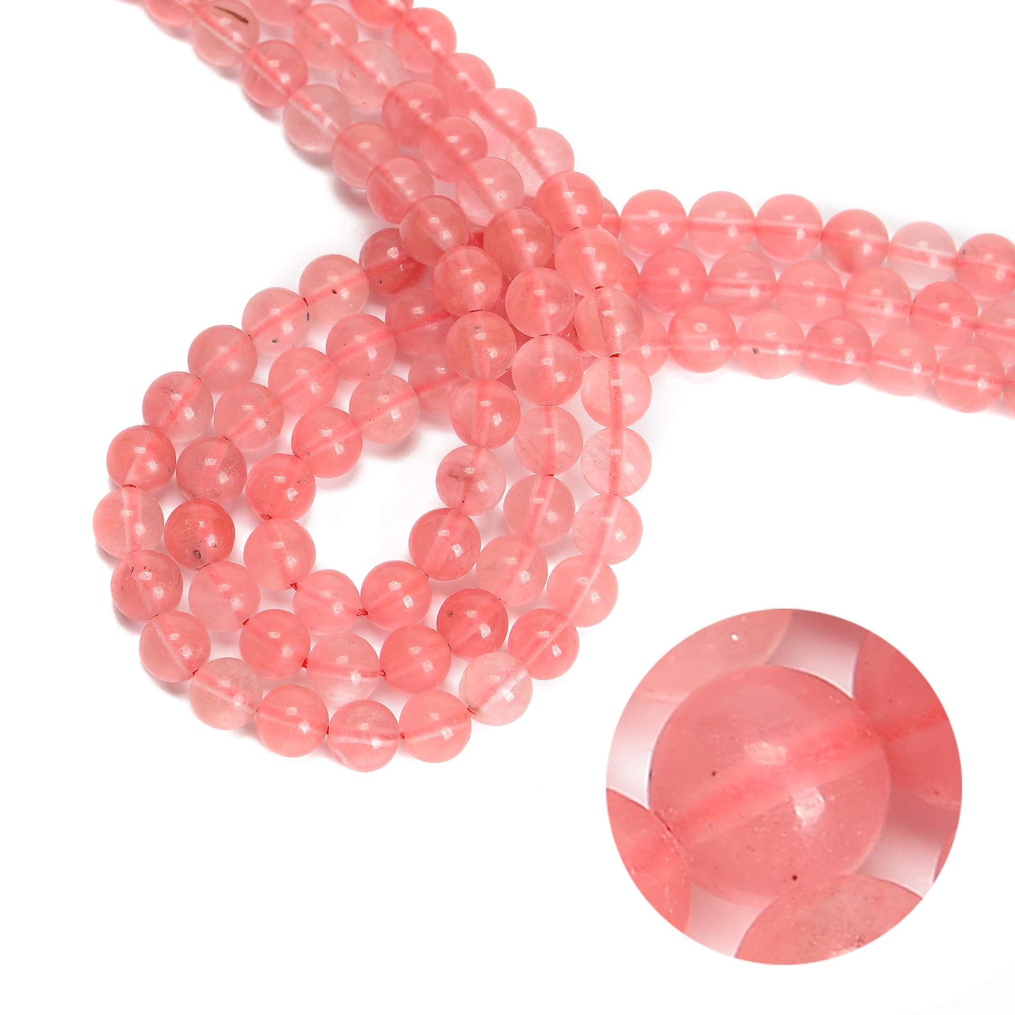 JM Design48Pcs 8mm Pink Crystal Stone Natural Round Loose Real Stone Beads Gemstone Genuine for DIY Hand Made Craft Jewelry Bracelet Earring Necklace String Making Energy Healing Power