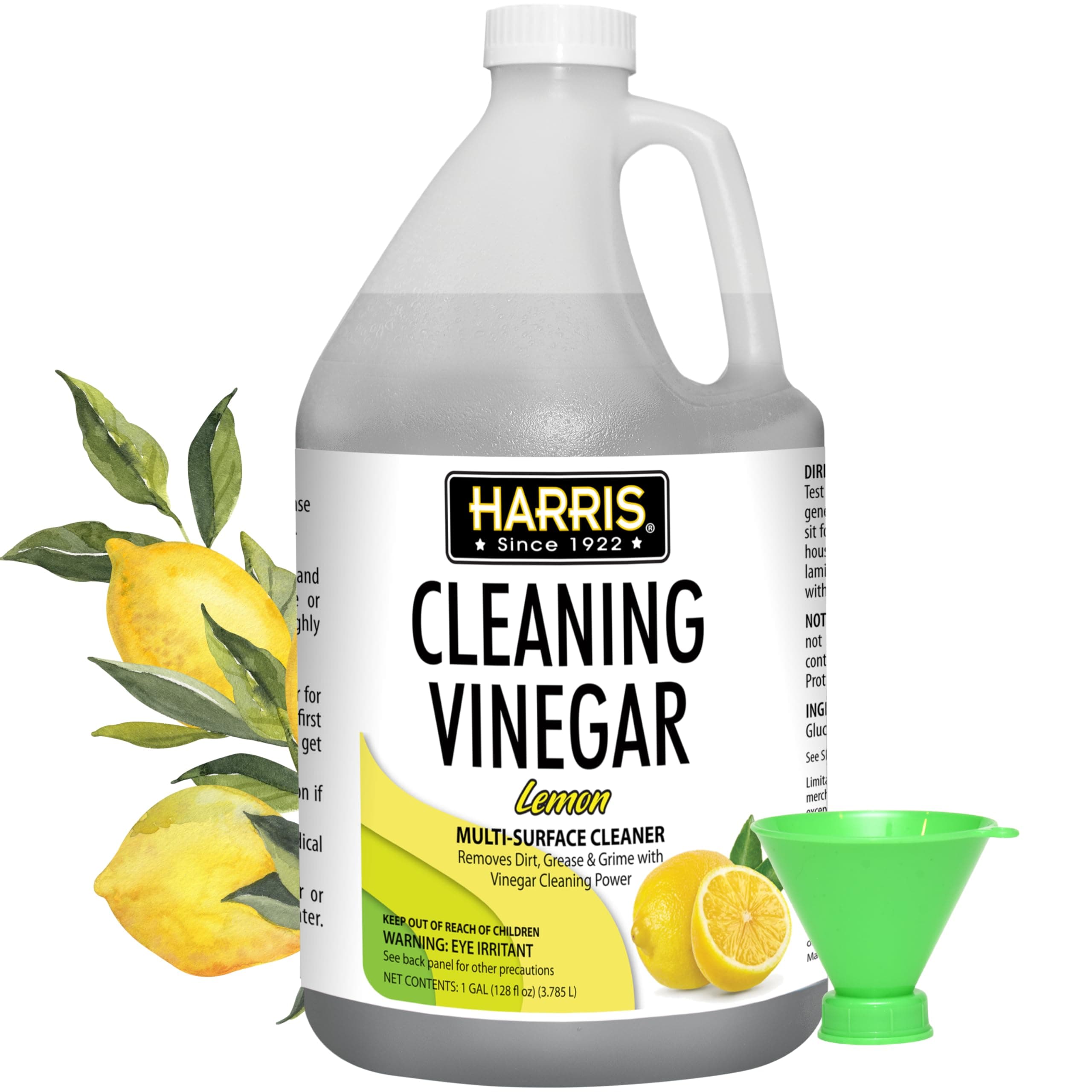 HARRIS Cleaning Vinegar All Purpose Household Multi-Surface Cleaner, 128oz (Lemon) with Easy Pour Funnel Included