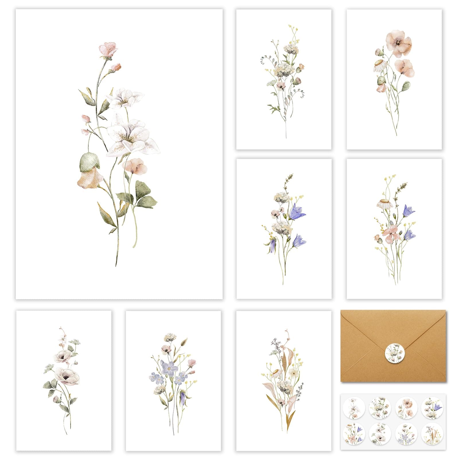 BGTCARDS Blank Cards and Envelopes 32 Pack Blank Greet Cards, Beautiful Blank Note Card, Perfect Stationary Set For All Occasions, 8 Assorted Floral Designs, 4" x 6"