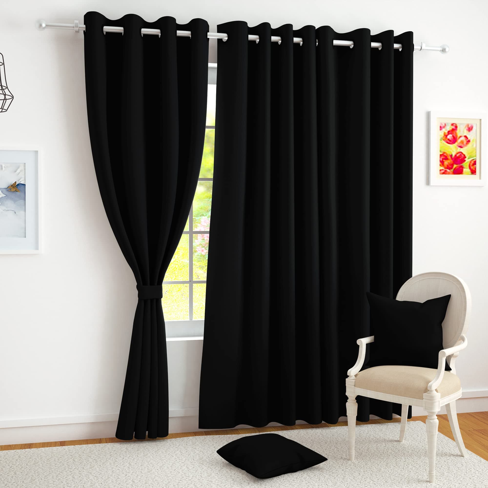 Story@Home 100% True Blackout Solid Long Door Curtains 9 Feet Long Set of 2 | Room Darkening | Thermal Insulated Curtains for Living Room | (116 x 275 cm, Black)