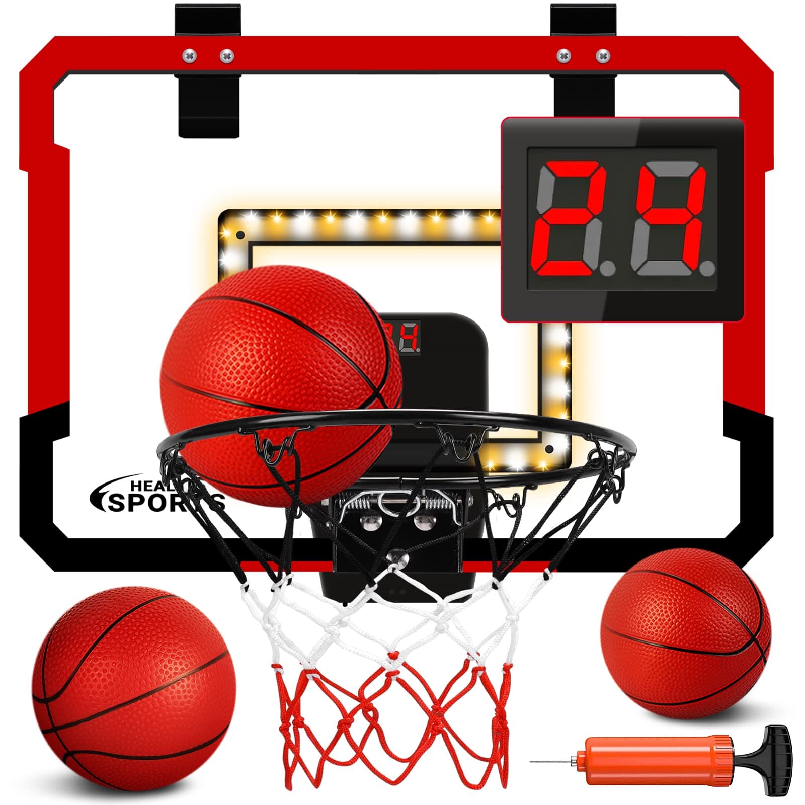 Jugana Over The Door Basketball Hoop with Electronic Scoreboard Indoor Basketball Hoop for Kids and Adults Bedroom Basketball Hoop Office Mini Hoop