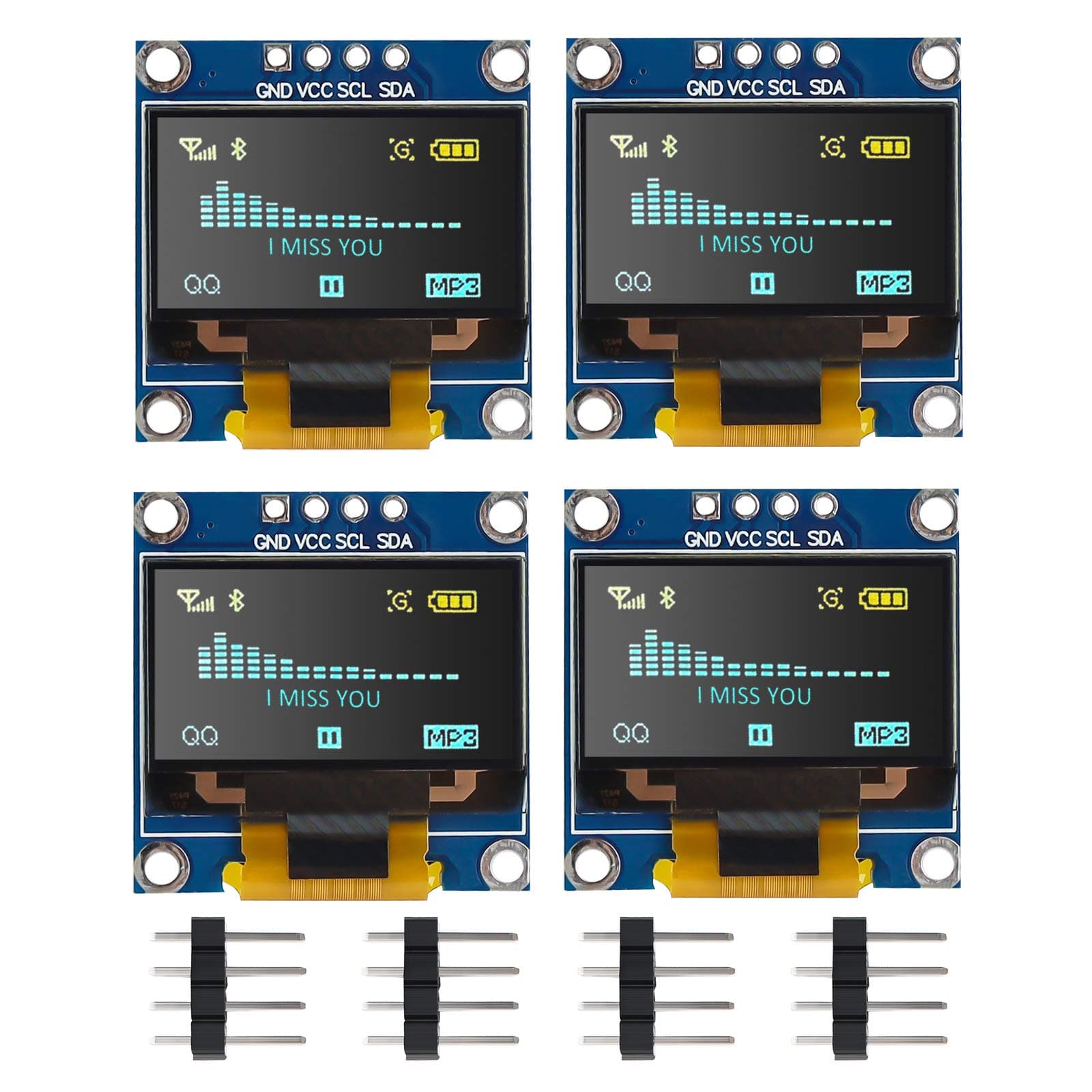 MakerFocus 4pcs OLED Display Module I2C IIC 128X64 0.96 Inch Display Module SSD1315 Yellow Blue Two-Color Display with Pins for Arduino UNO R3 STM32 Raspberry Pi 5/4B/3B+/3B/2B/Zero