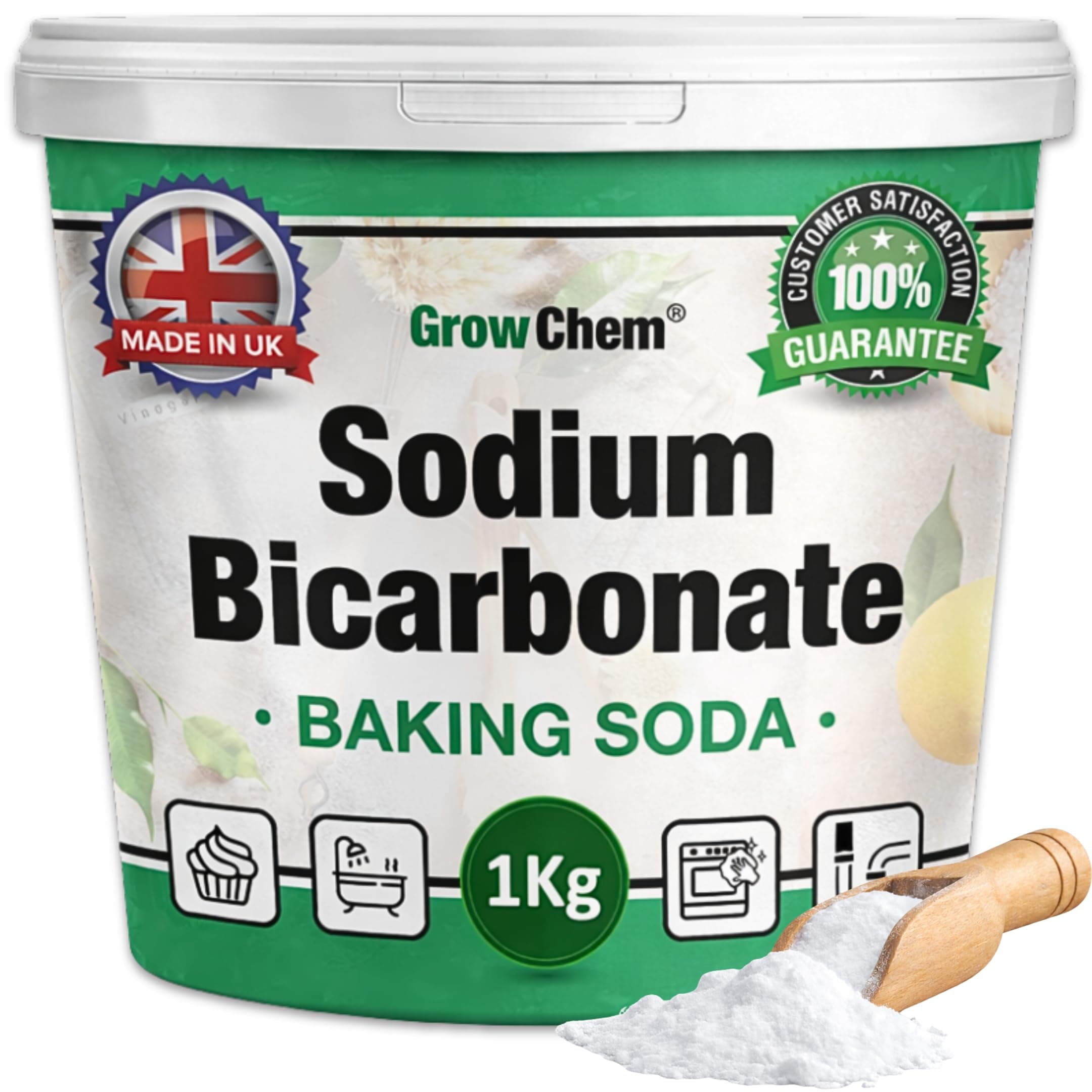 Baking Soda, Sodium Bicarbonate (1KG Bucket) UK MADE Pure Baking Soda for Cleaning, Cooking, Bath Bombs, Odours and Teeth Cleaning. Eco Friendly Bicarbonate of Soda.